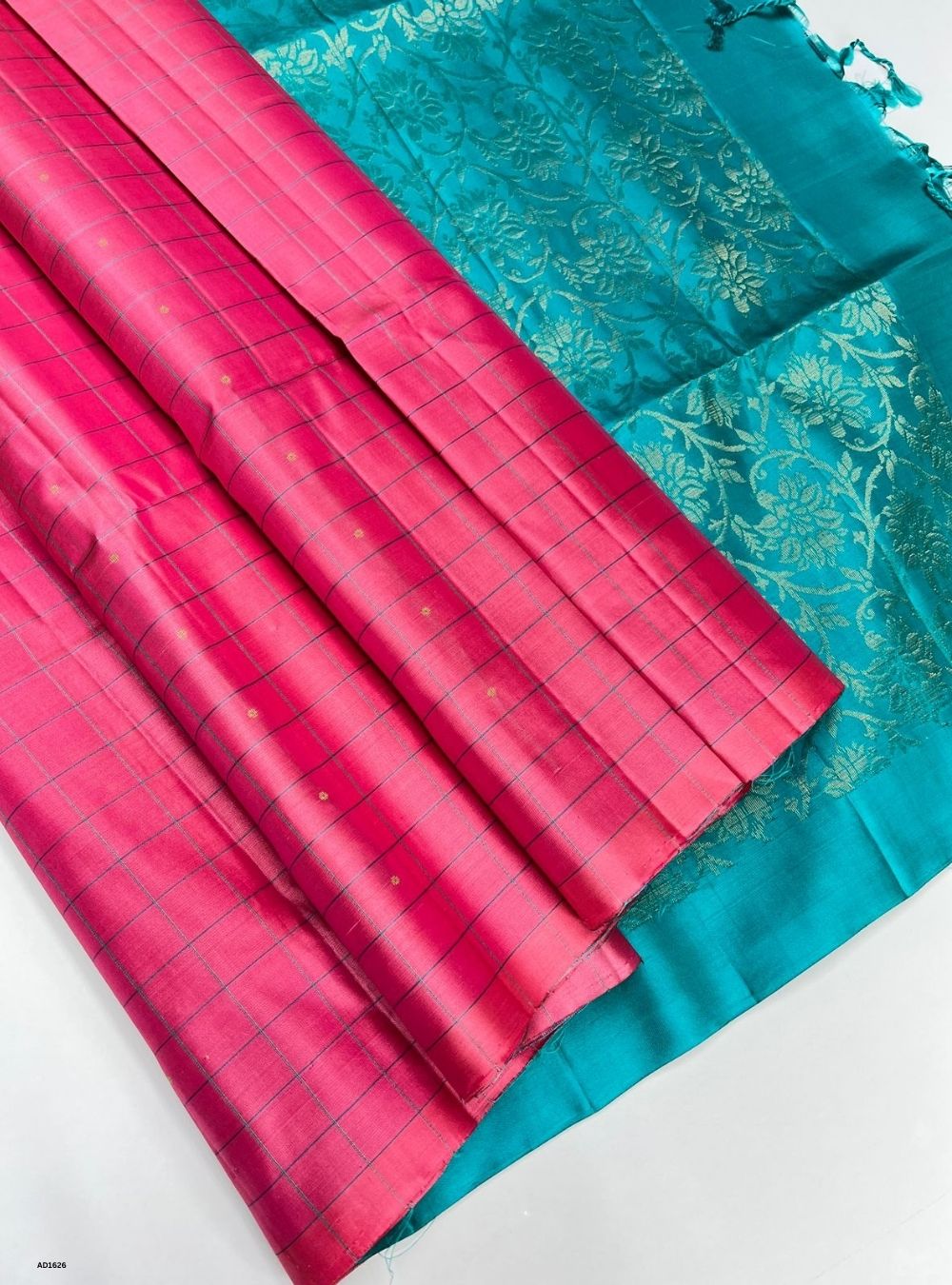 Pink & Turquoise -  Soft Silk Saree