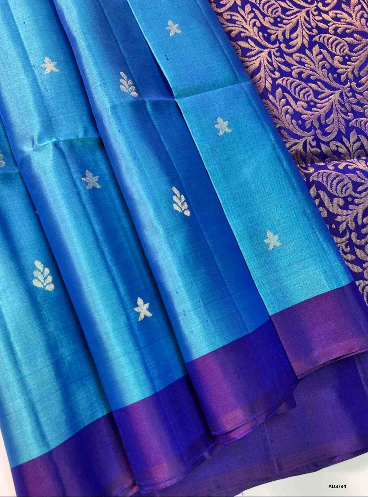 Dual Tone Blue - Purple - Soft Silk Saree