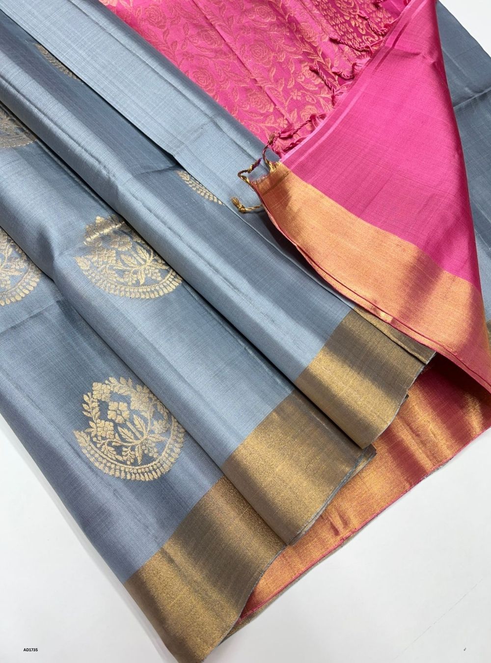 Silver & Pink - Soft Silk Saree