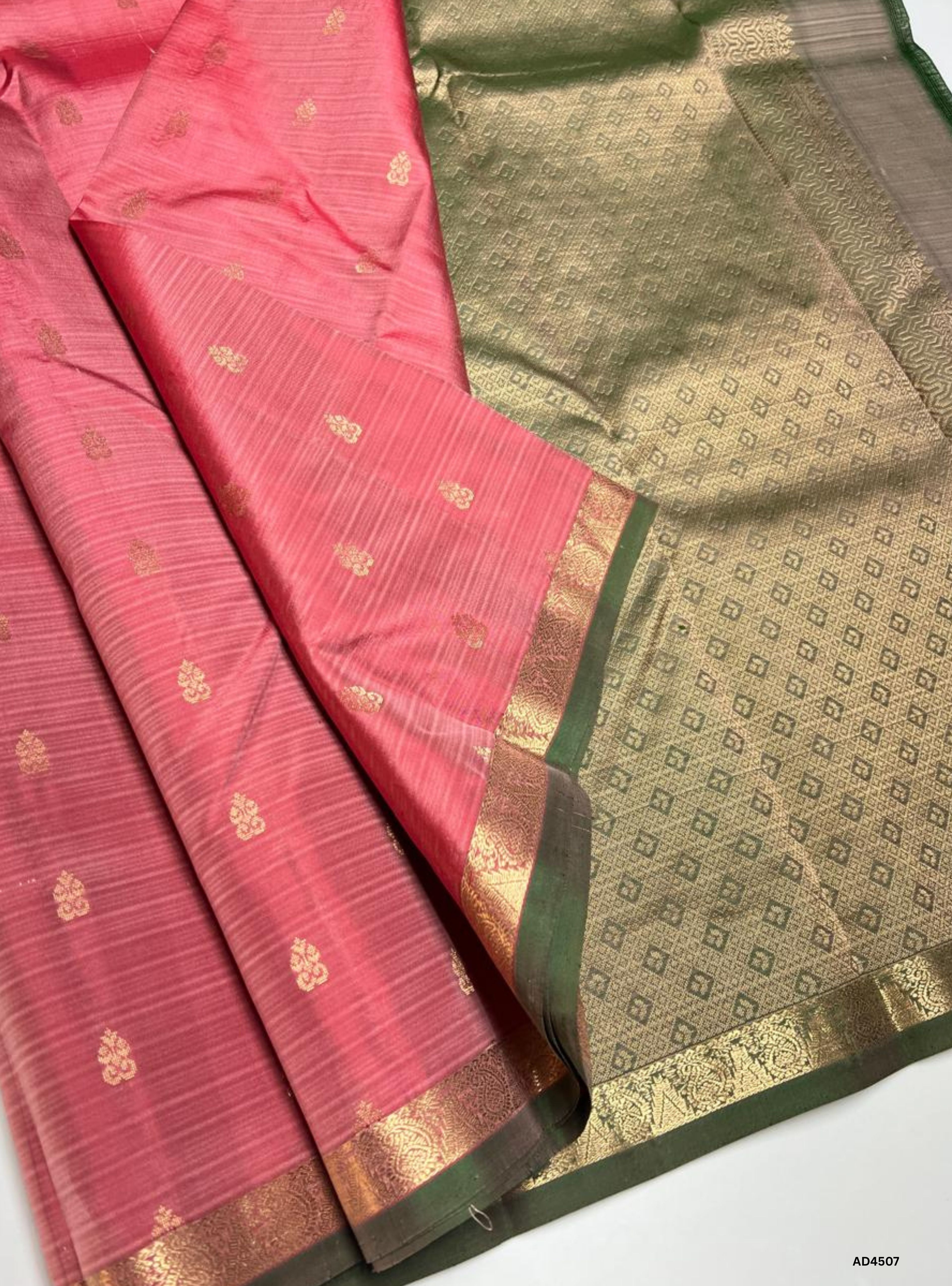 Pink & Dual Tone Green - Soft Silk Saree