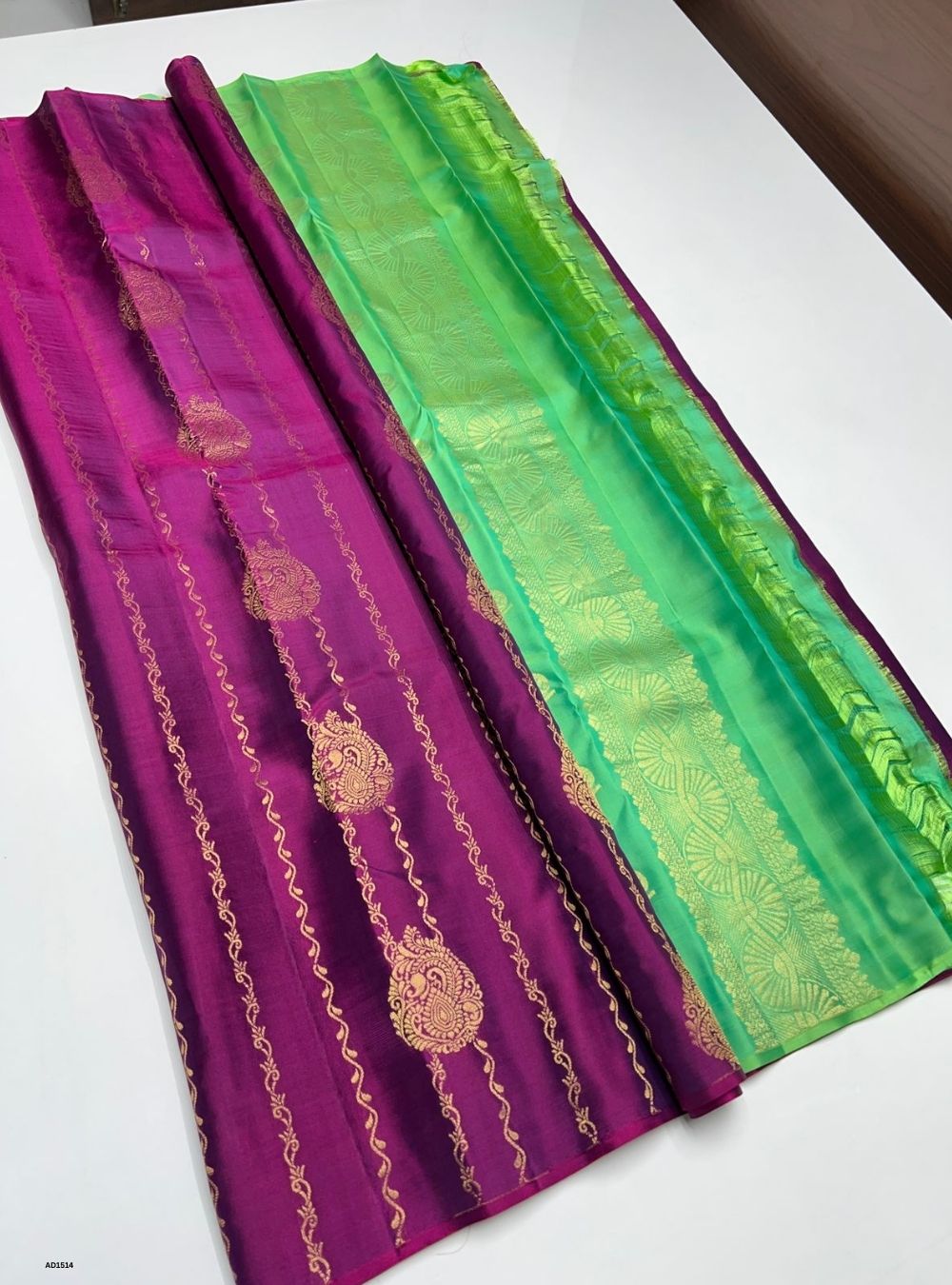 Magenta & Lime Green -  Soft Silk Saree