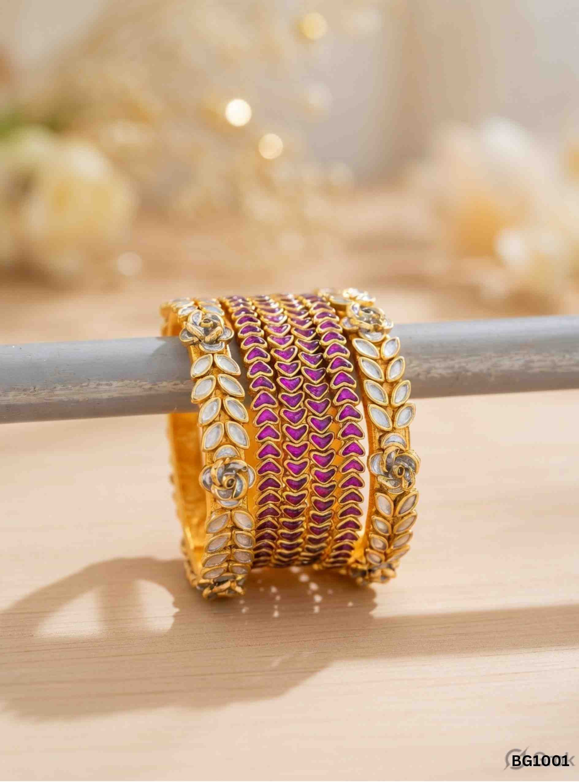Purple - Kundan Bangle Set