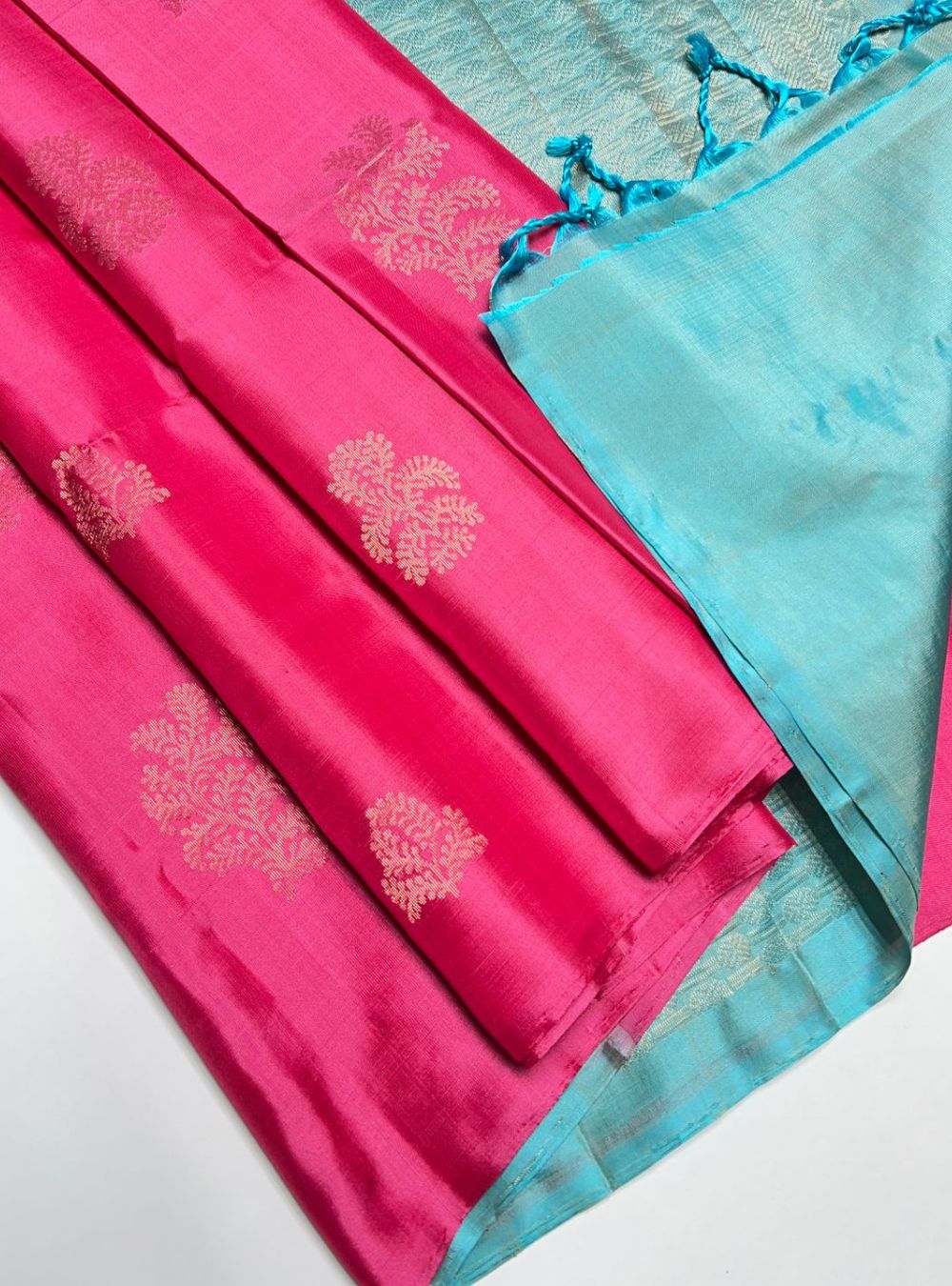 Pink & Sky Blue - Soft Silk Saree