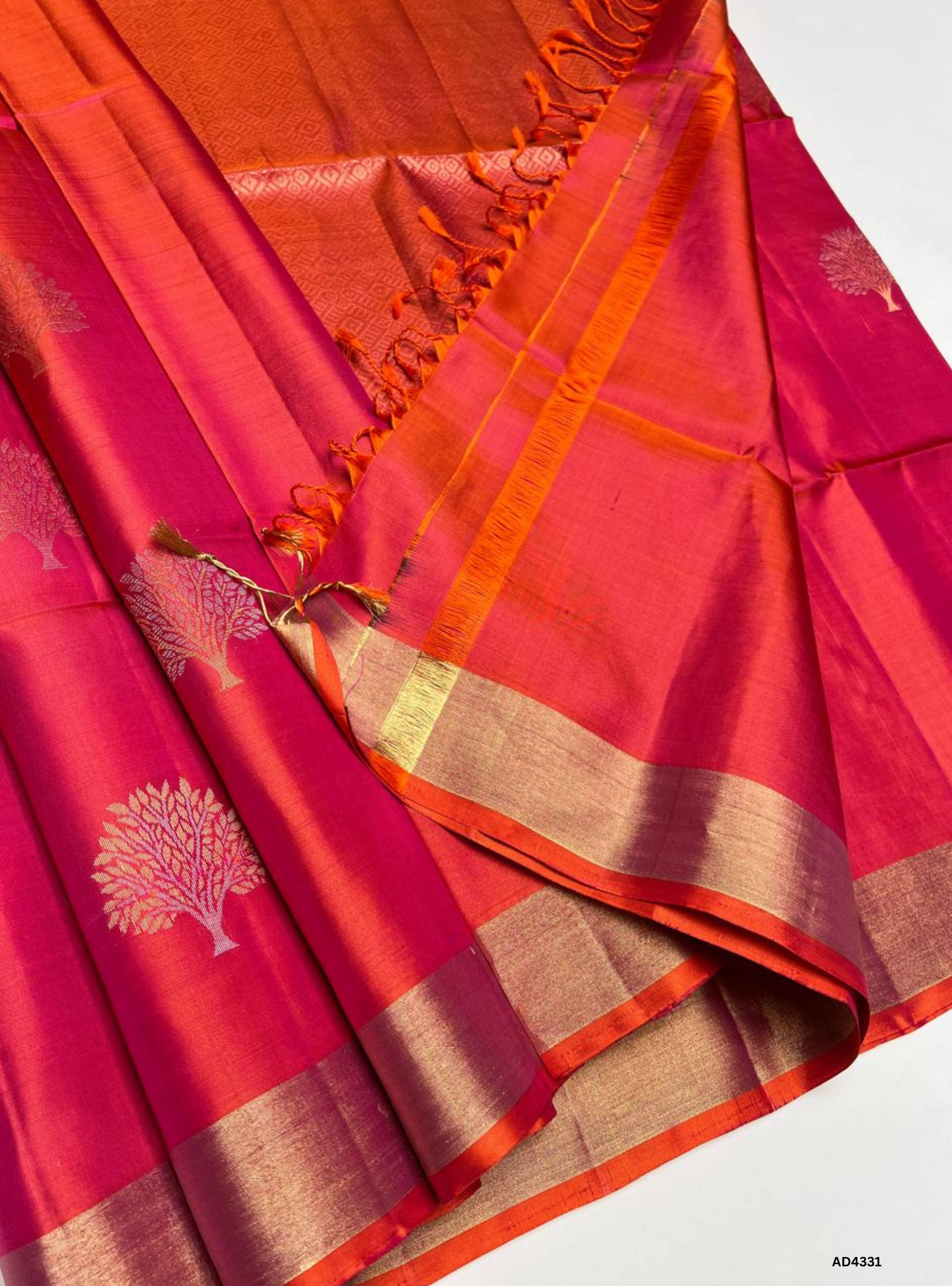 Orangish Pink - Soft Silk Saree