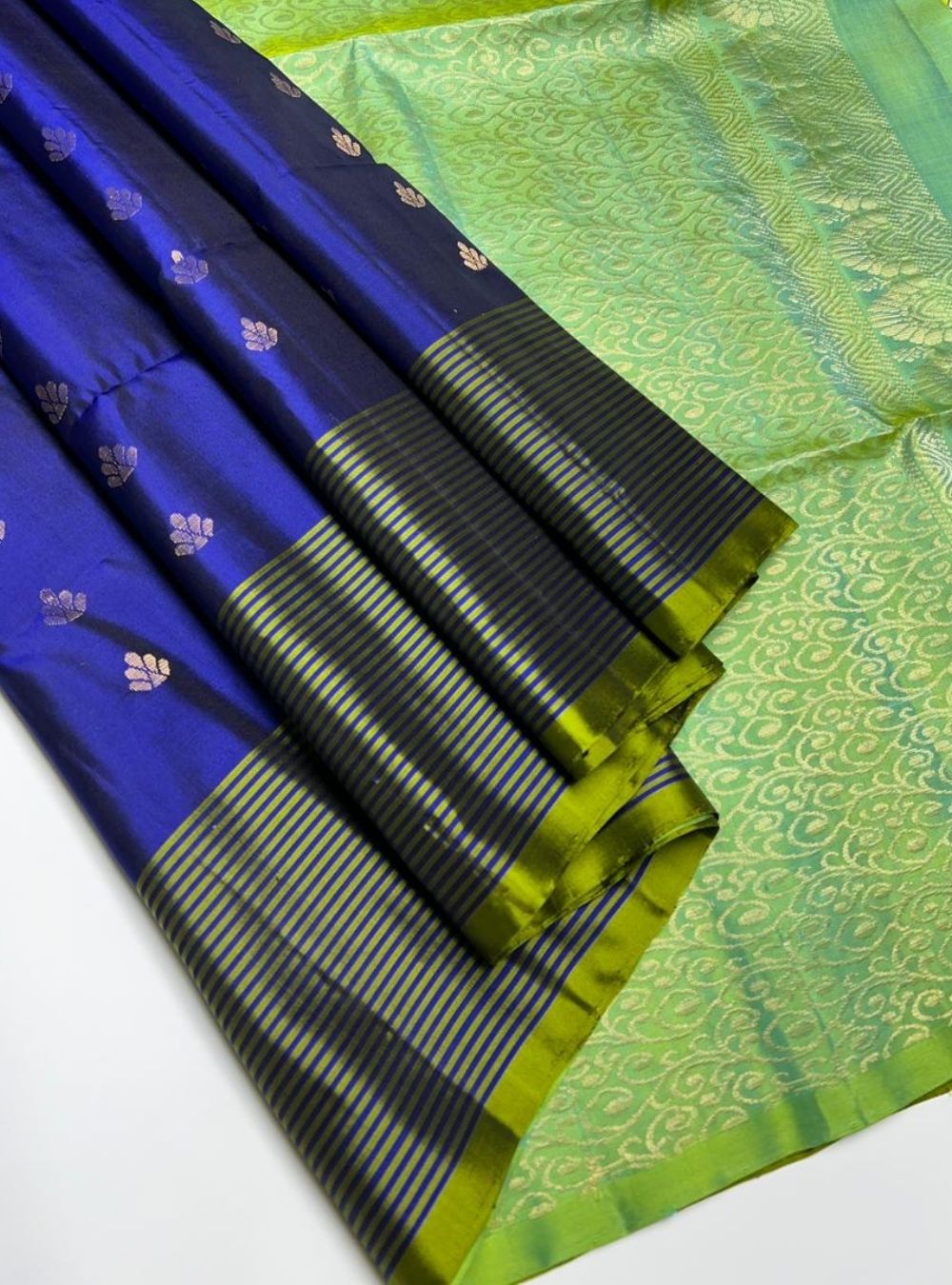 Navy & Pista Green - Soft Silk Saree