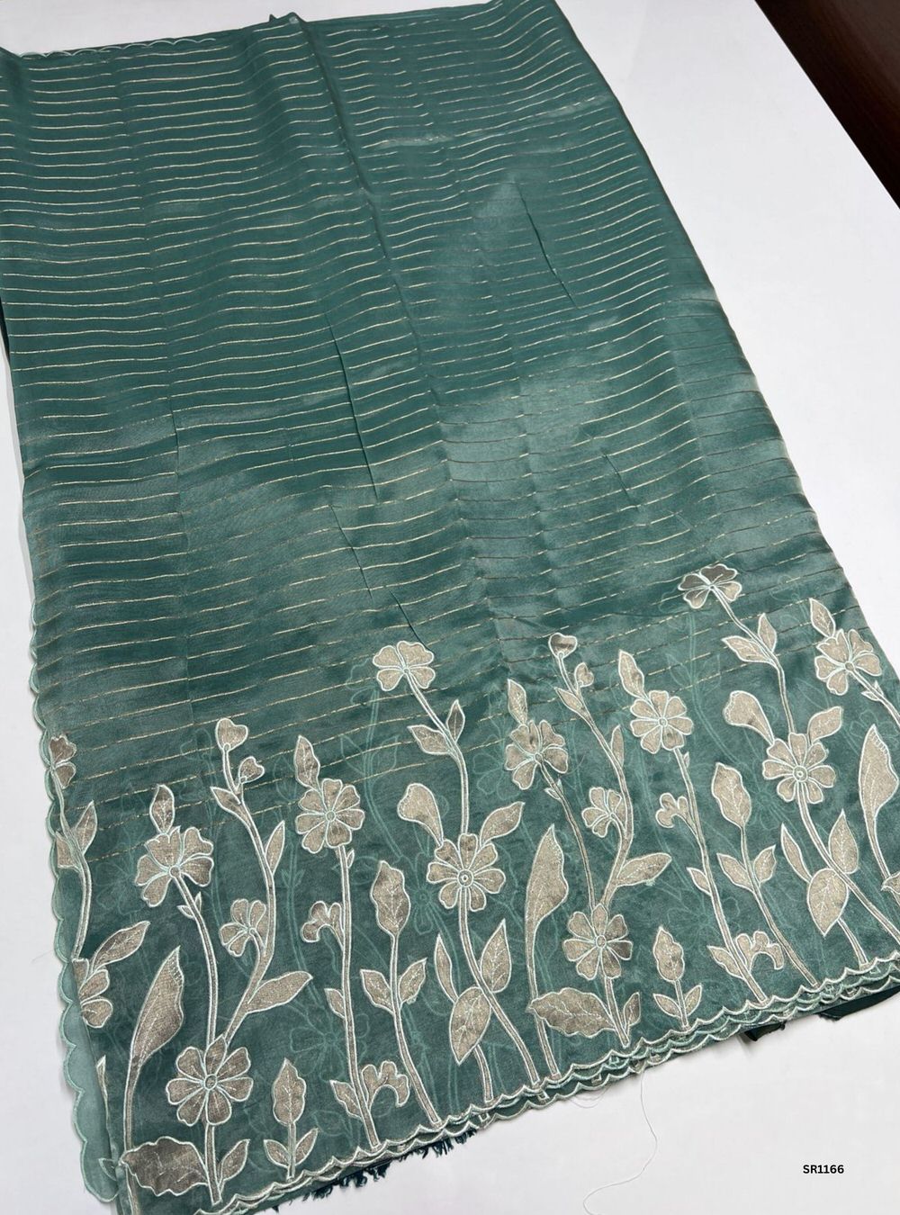 Sea Green - Tissue Georgette with Applique Work