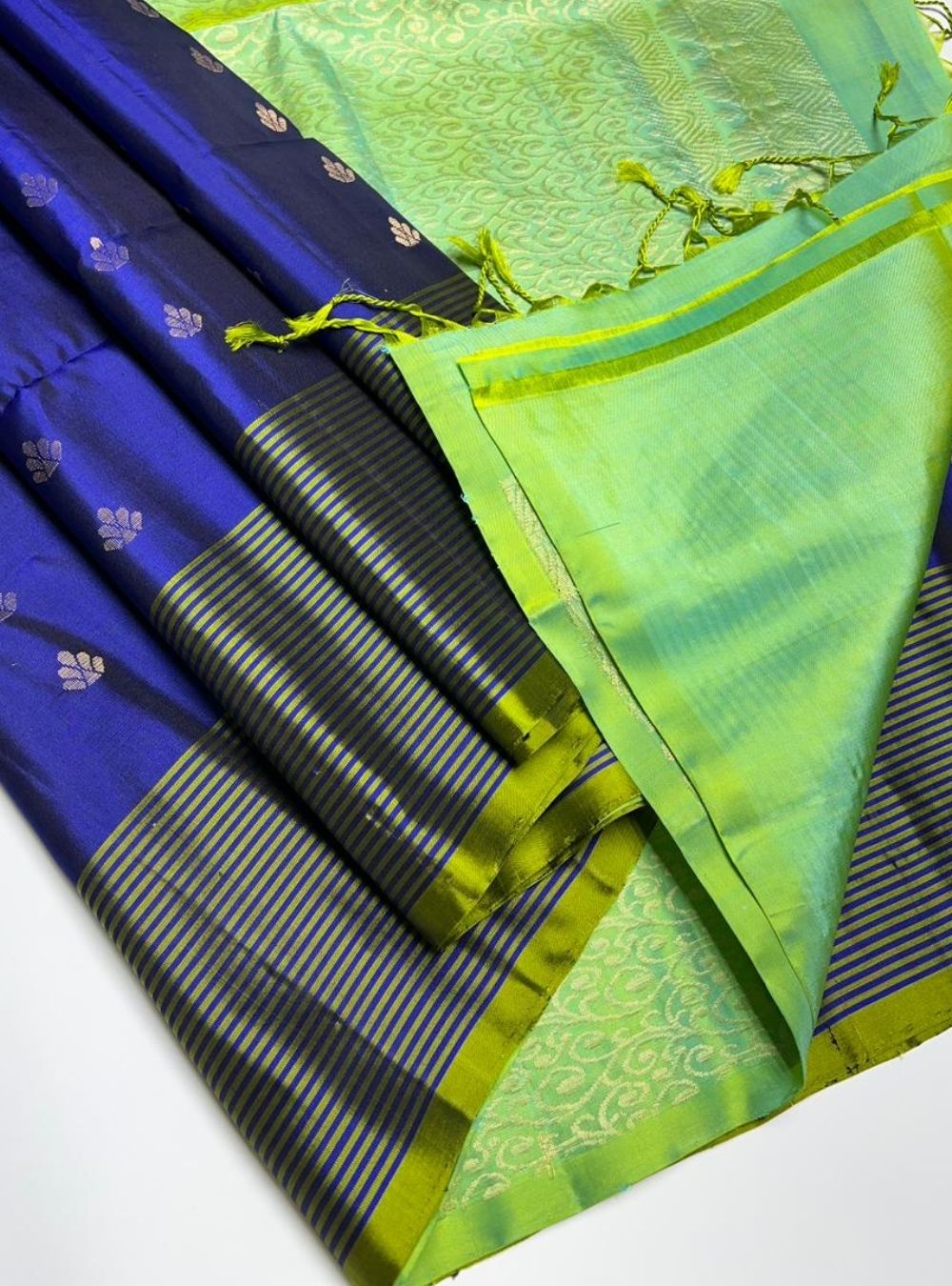 Navy & Pista Green - Soft Silk Saree