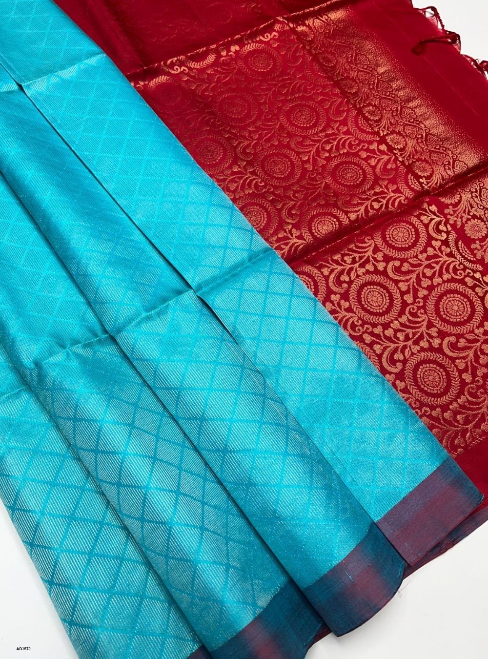 Sky Blue & Red -  Soft Silk Saree
