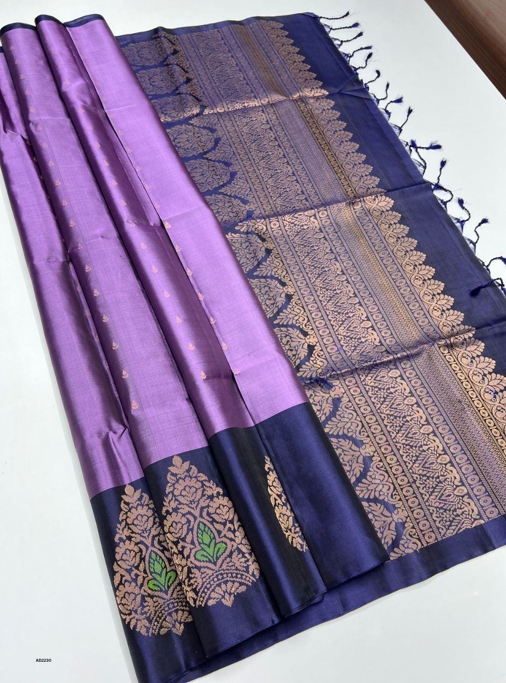 Lilac & Navy - Soft Silk Saree