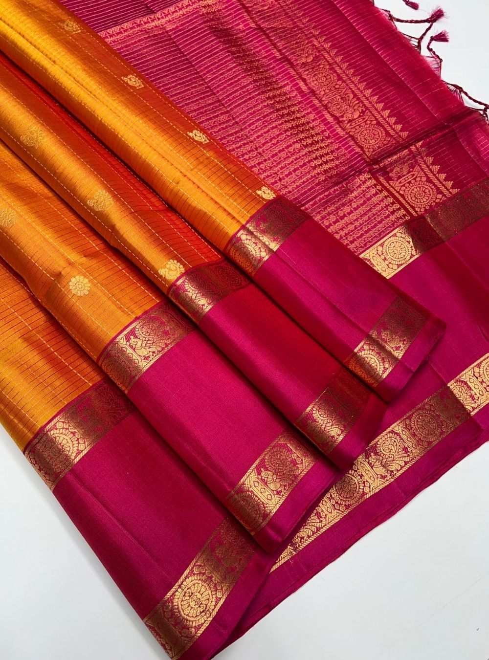Mango Yellow & Pink -  Soft Silk Saree