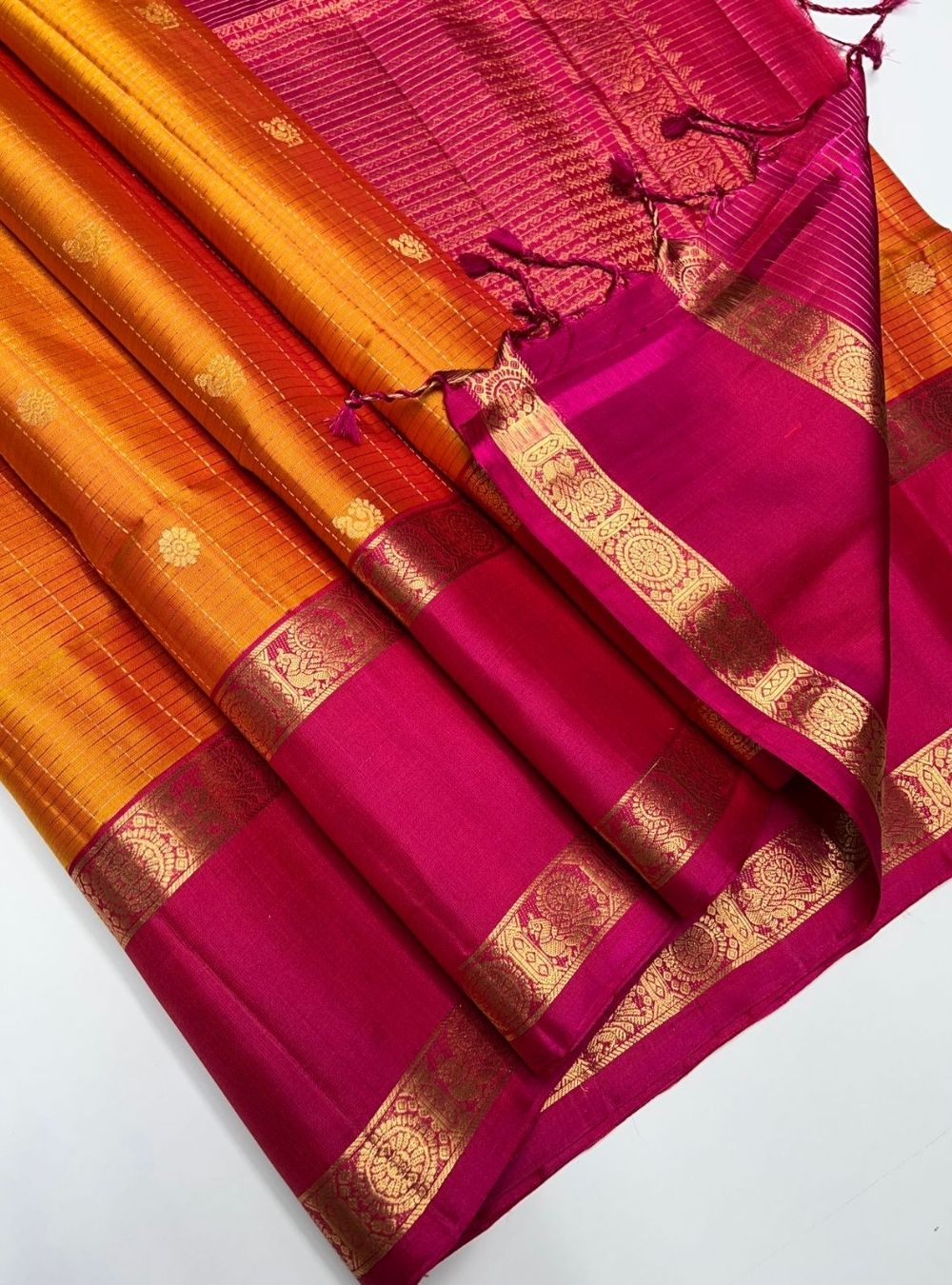 Mango Yellow & Pink -  Soft Silk Saree