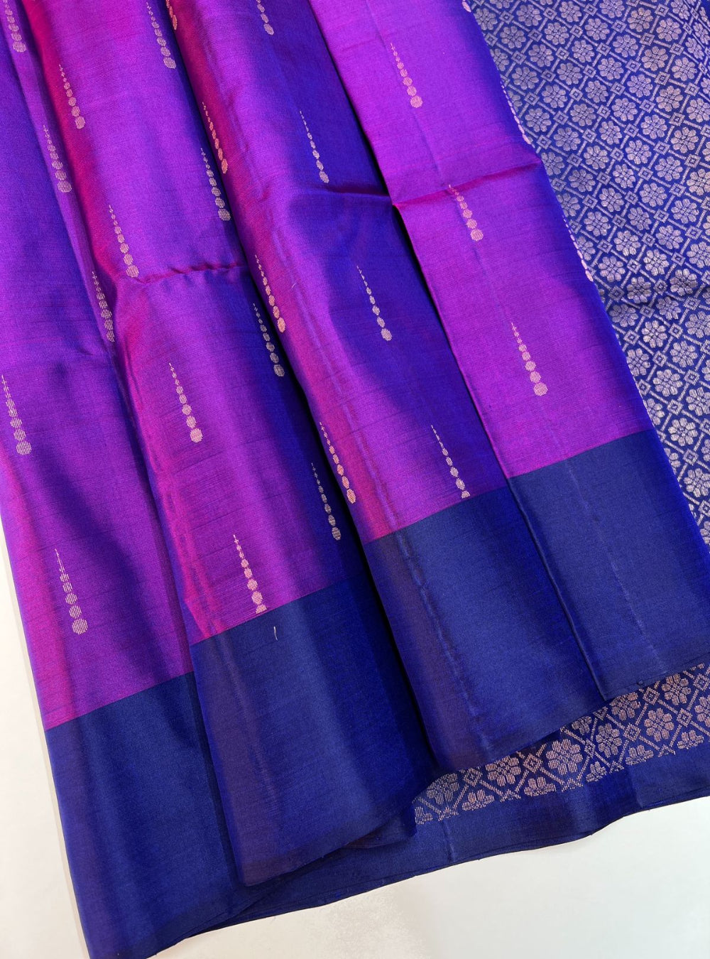Purple & Navy - Soft Silk Saree
