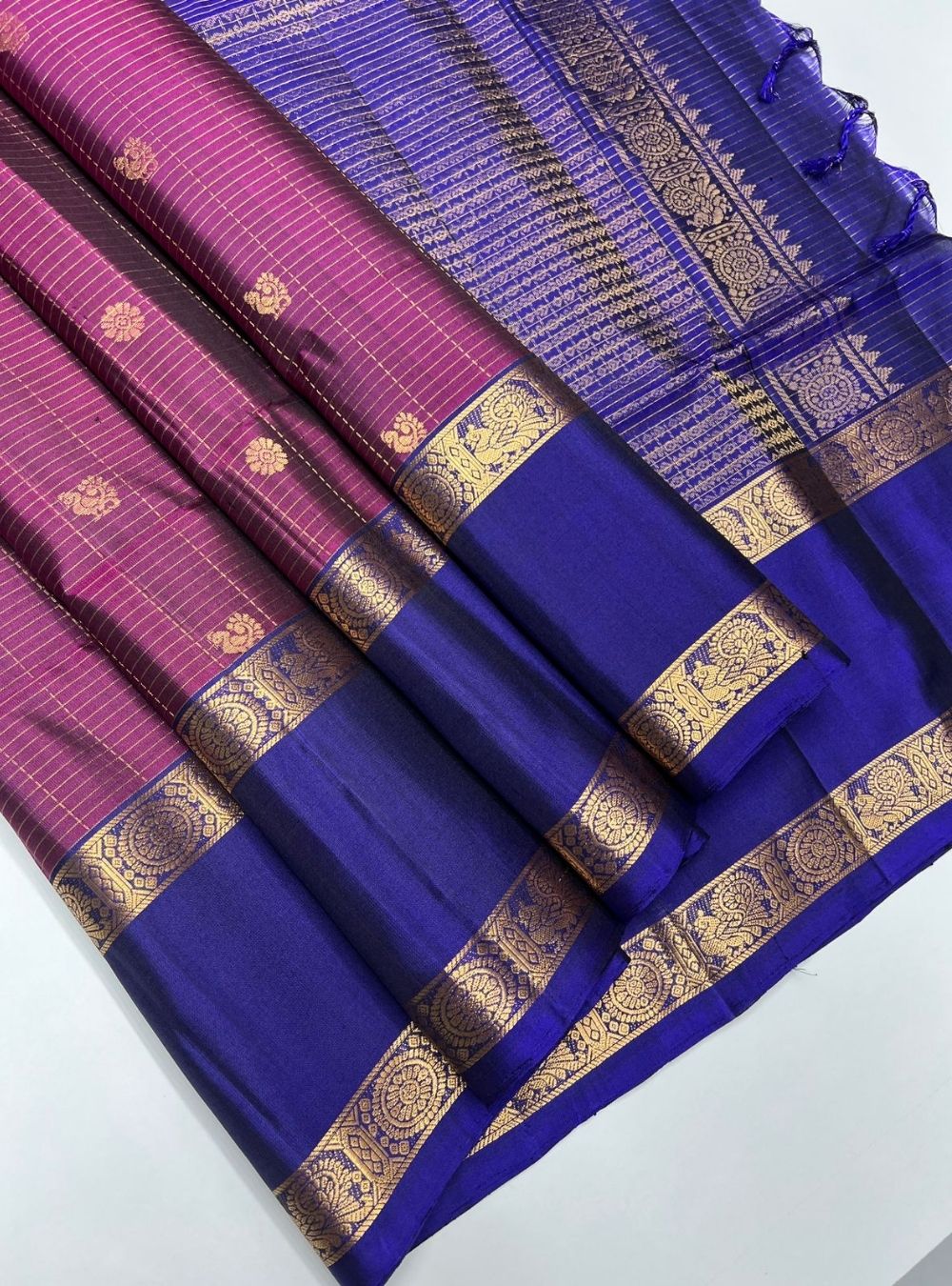 Magenta & Royal Blue -  Soft Silk Saree