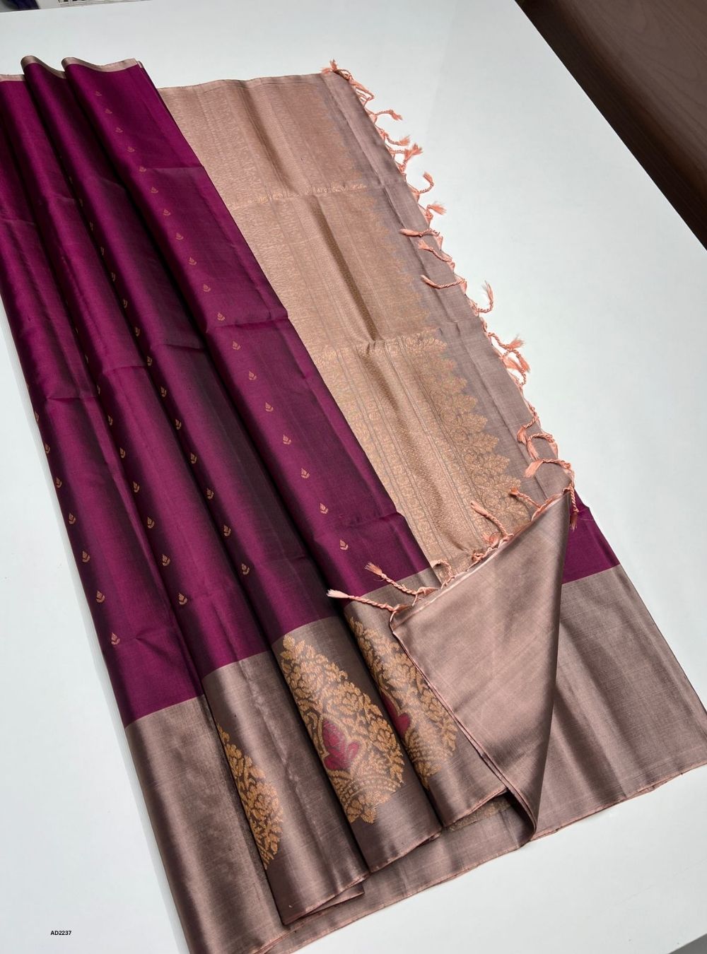 Wine & Bronze  - Soft Silk Saree