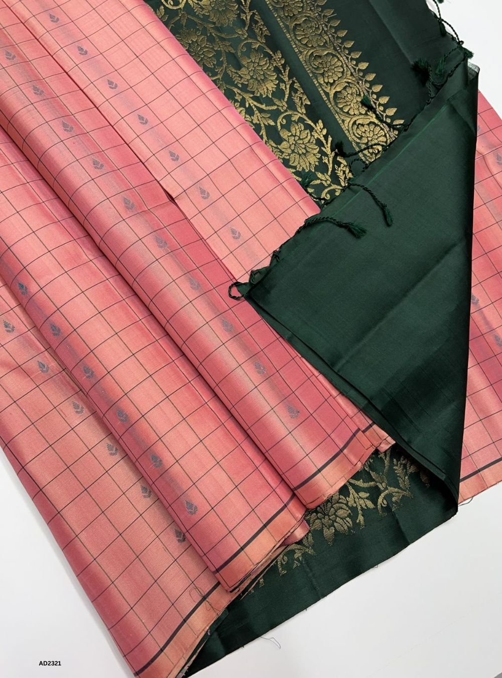 Pink & Bottle Green - Soft Silk Saree