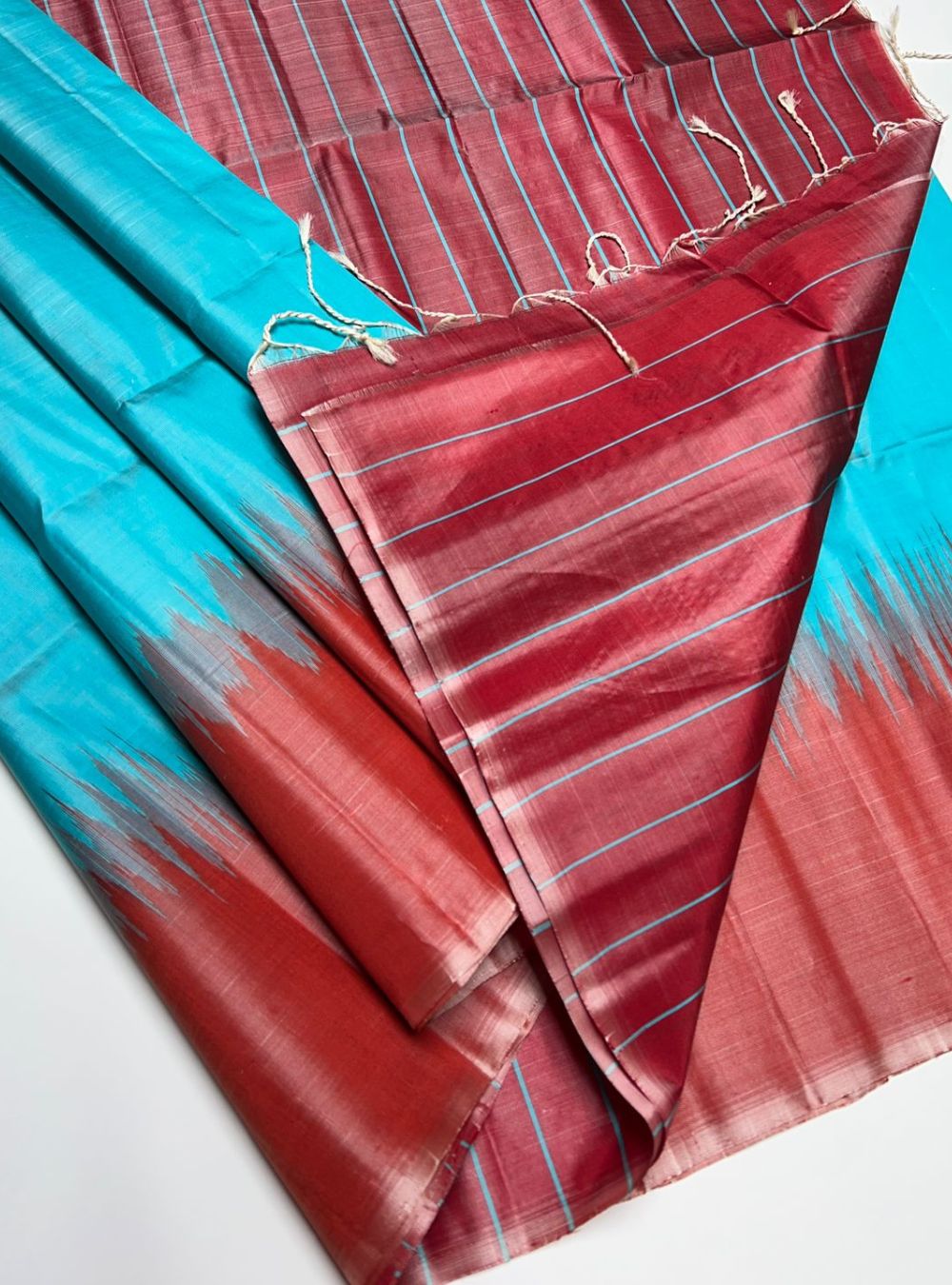 Cyan Blue & Red -  Soft Silk Saree