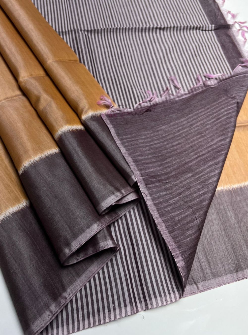 Sandalwood & Lilac - Kora Cotton Saree