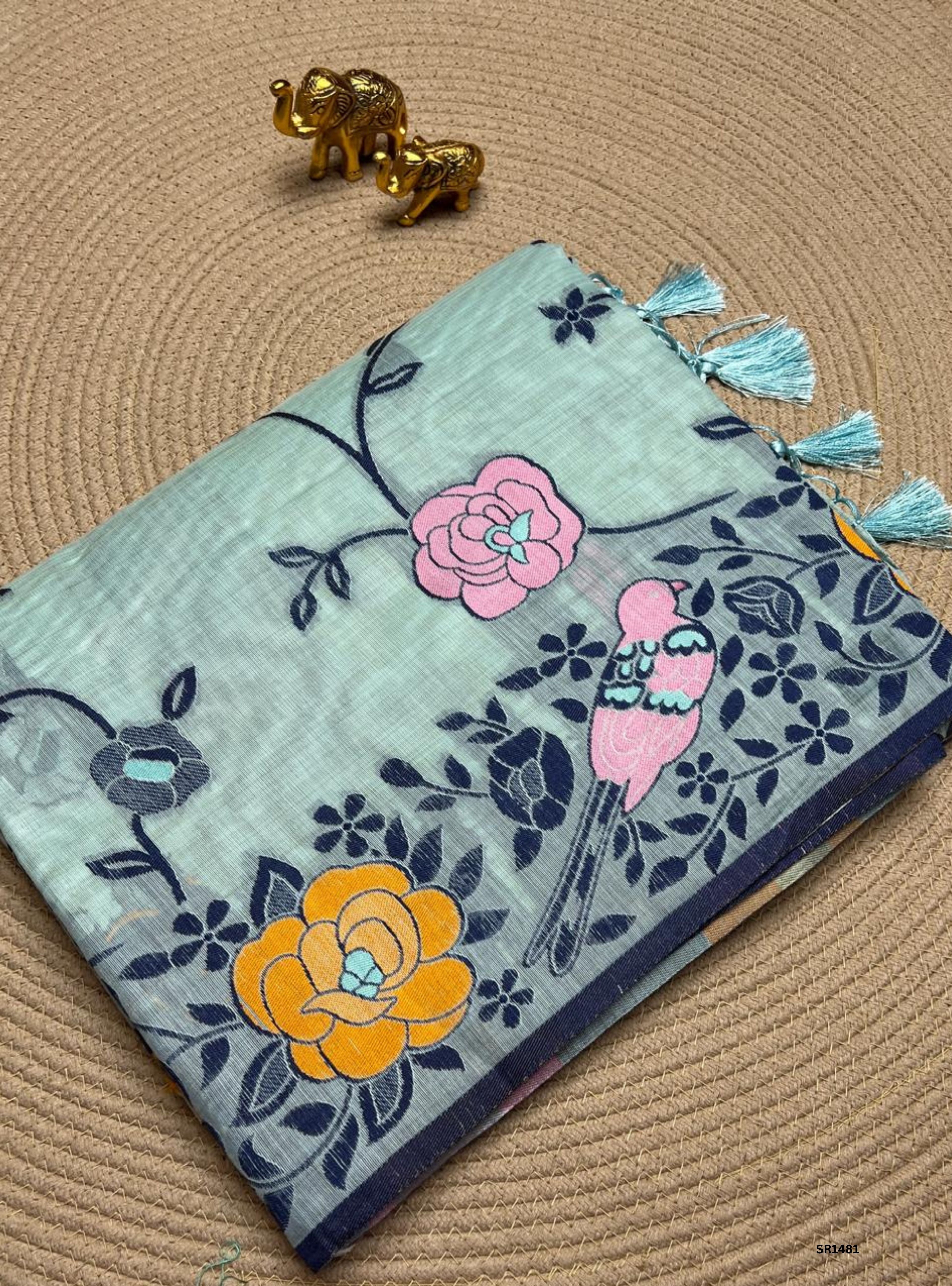 Ice Blue - Soft Cotton Saree