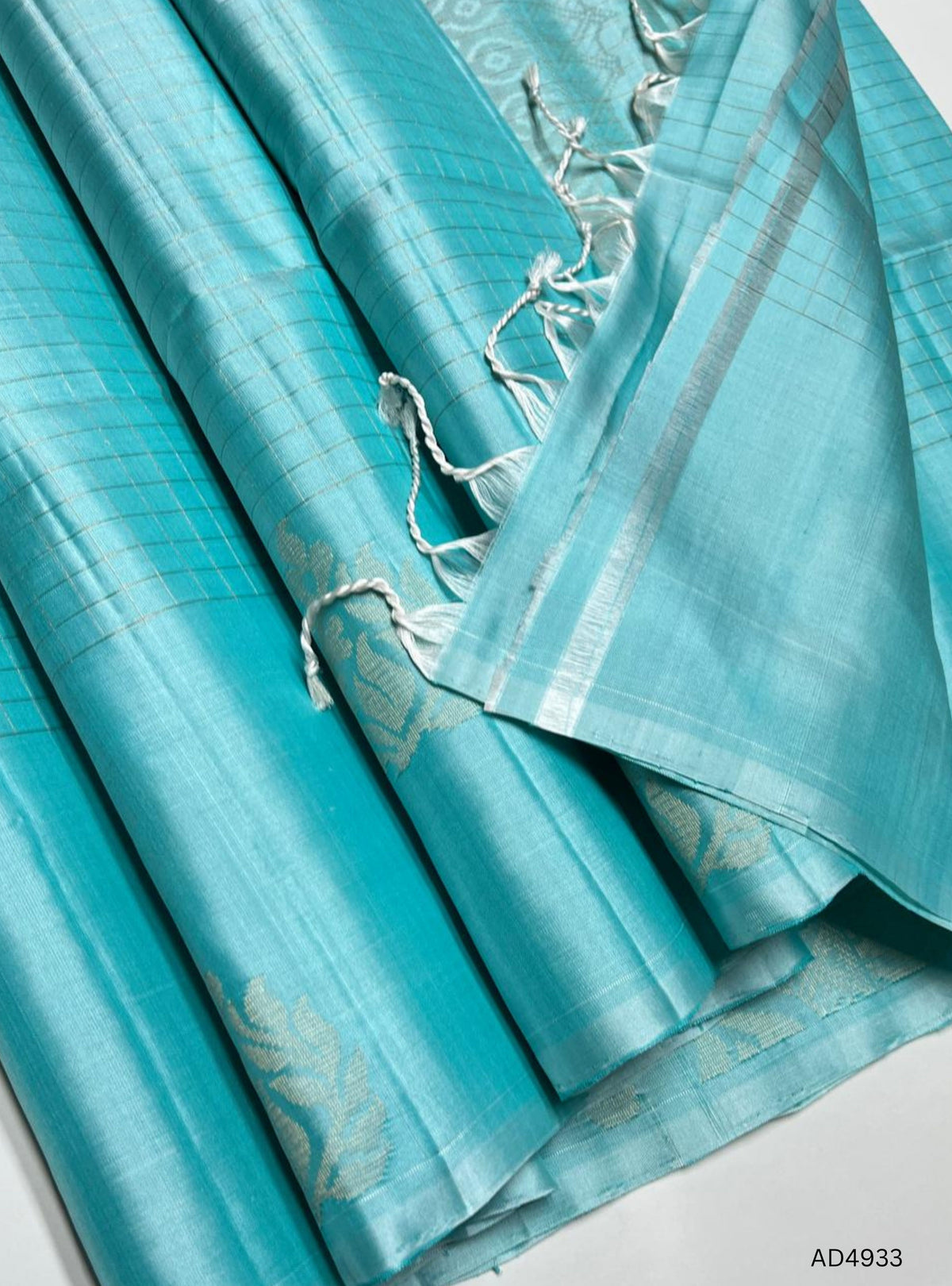 Ice Blue - Checkerd Soft Silk Saree