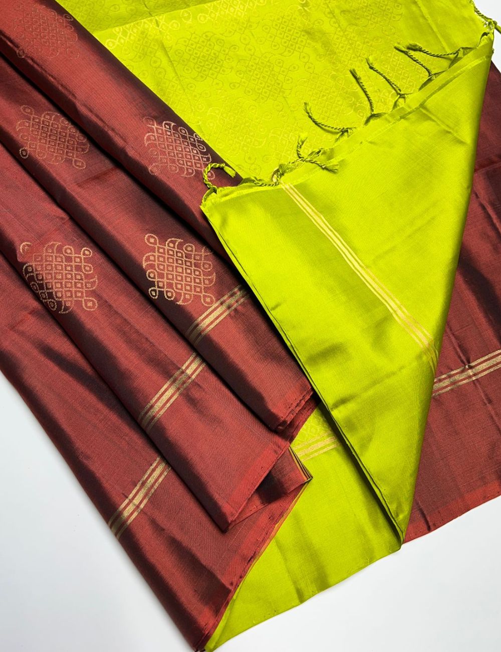 Maroon & Lime Green - Soft Silk Saree