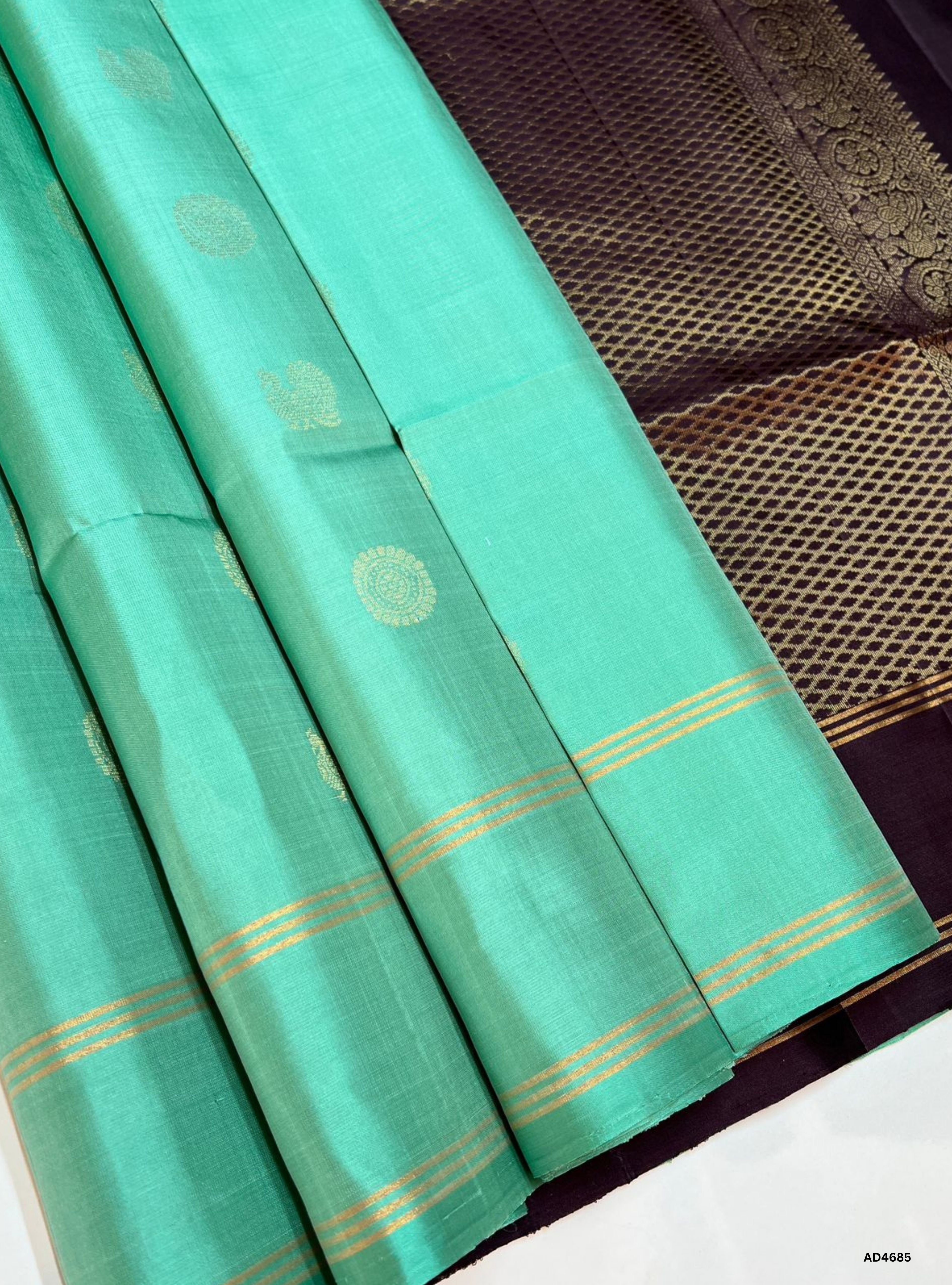 Seafoam Green & Coffee Brown - Soft Silk Saree