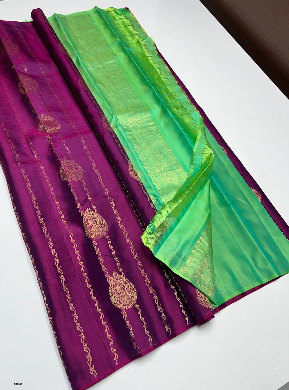 Magenta & Lime Green -  Soft Silk Saree