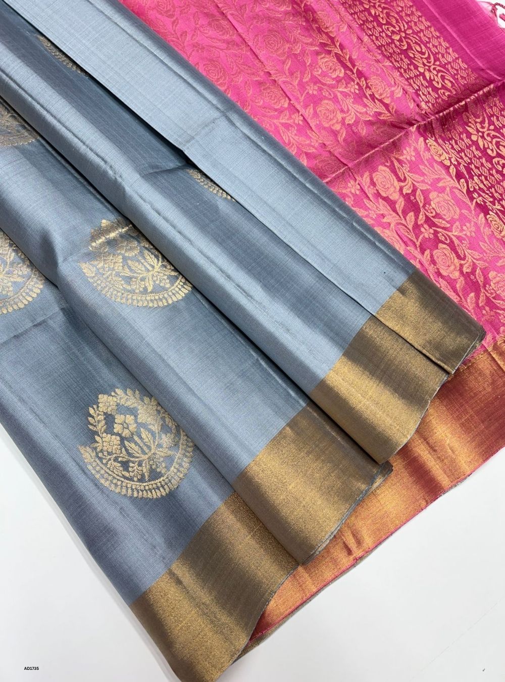Silver & Pink - Soft Silk Saree