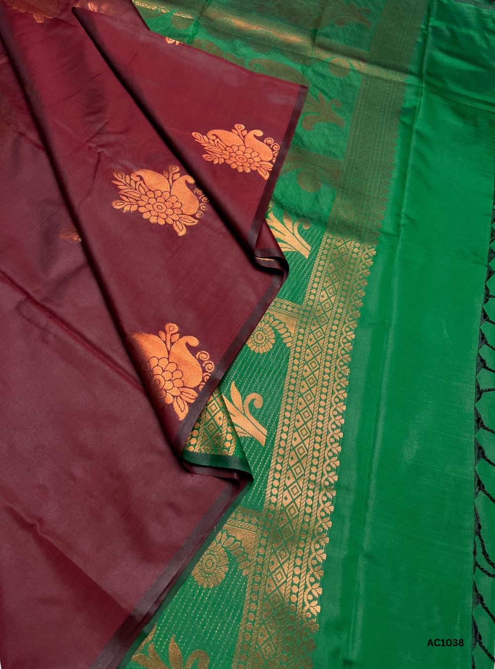 BROWN & GREEN - SEMI SILK SAREE