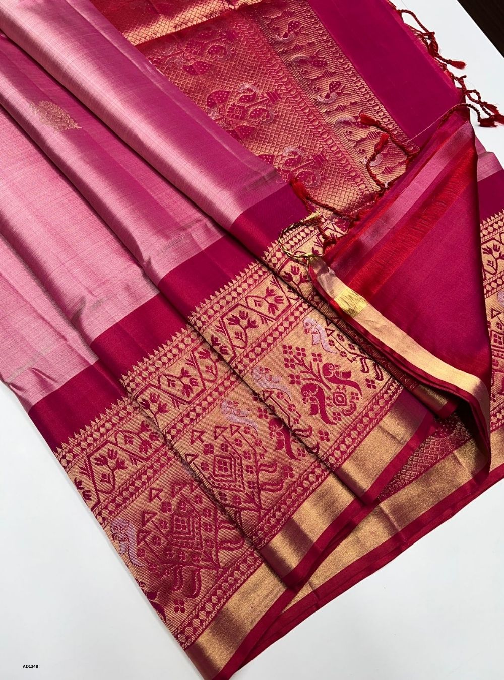 Pink & Red -  Soft Silk Saree