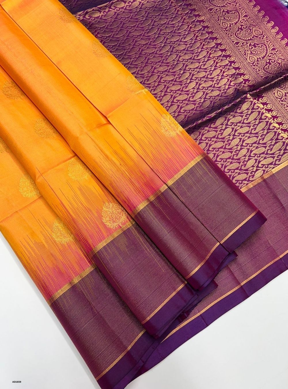 Light Orange & Wine -  Soft Silk Saree