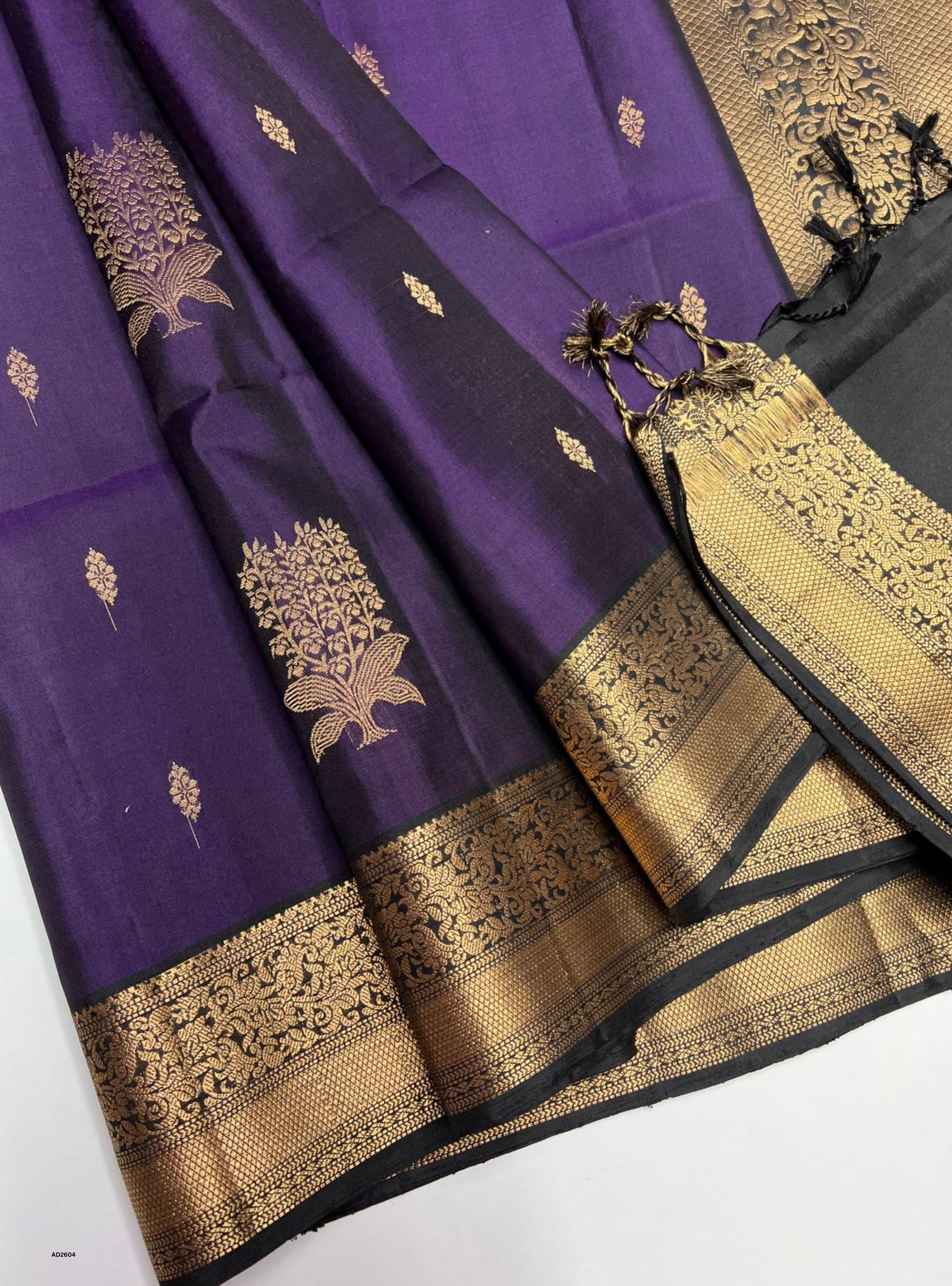 Purple & Black - Soft Silk Saree
