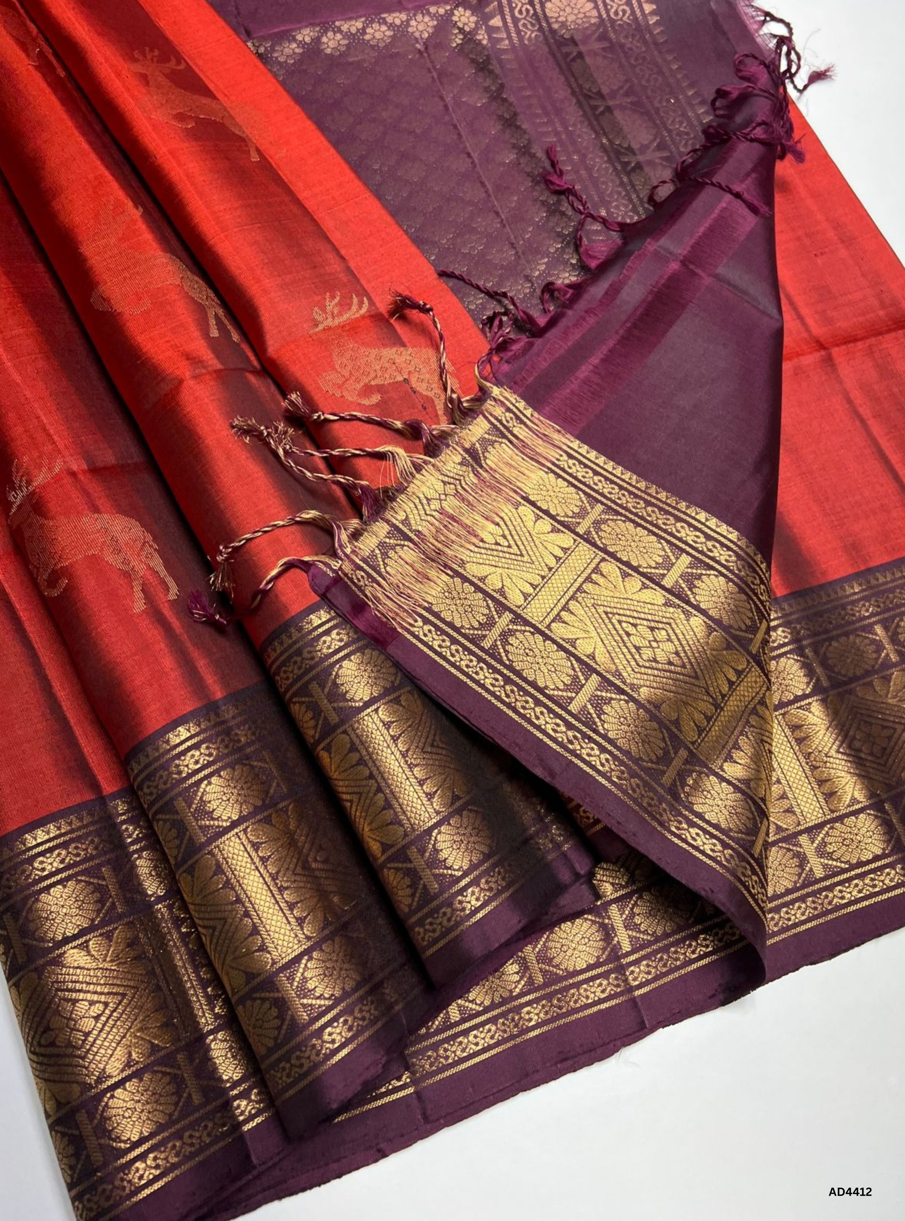 Rust & Burgundy - Kanchi Border Soft Silk Saree