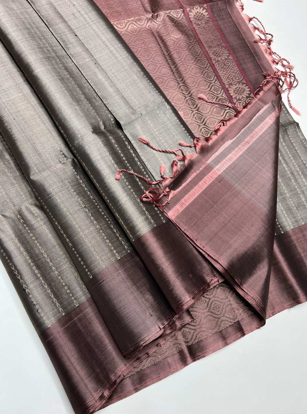 Grey & Dusty Peach - Soft Silk Saree