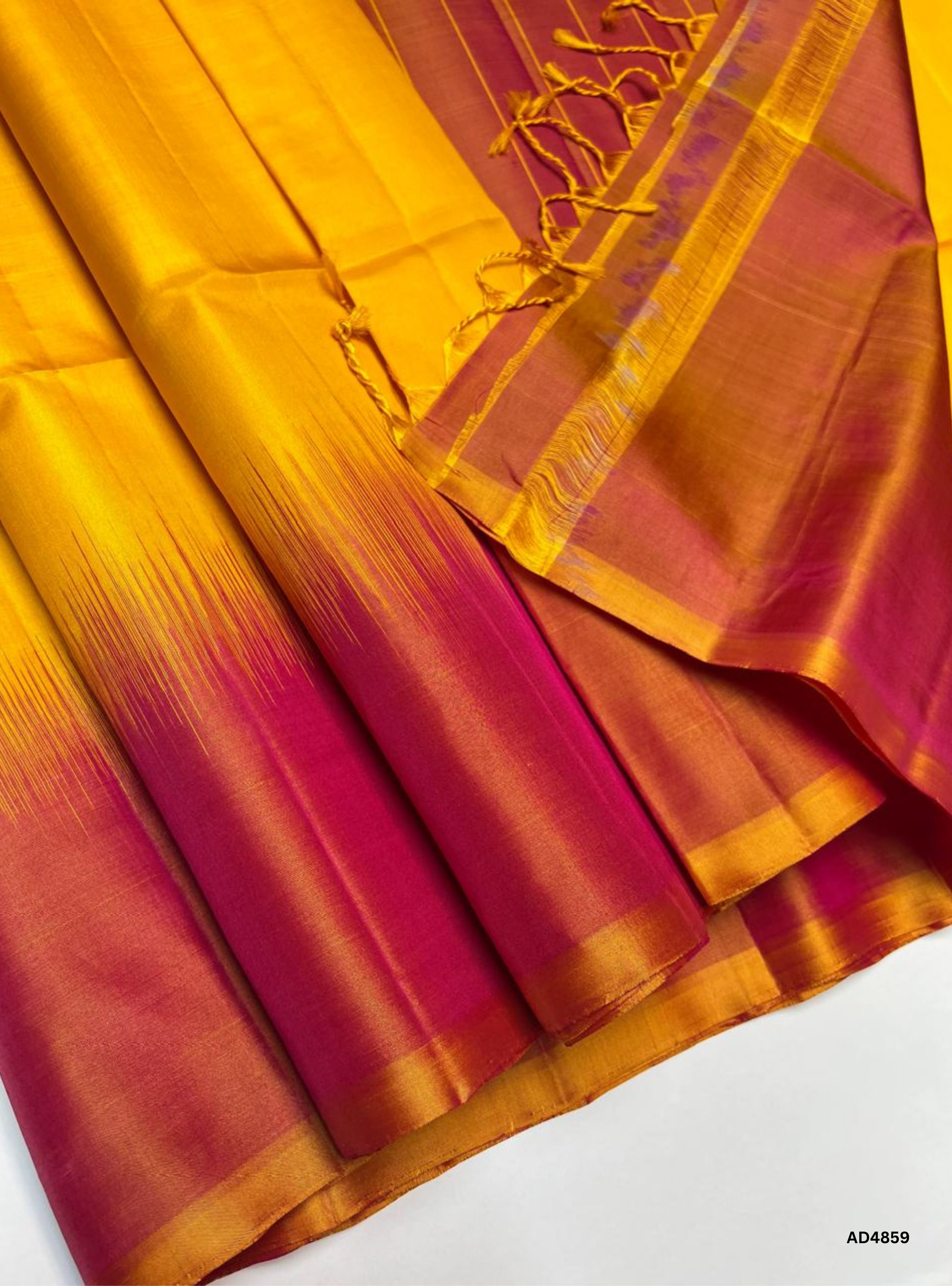 Yellow & Pink - Plain Contrast Soft Silk Saree
