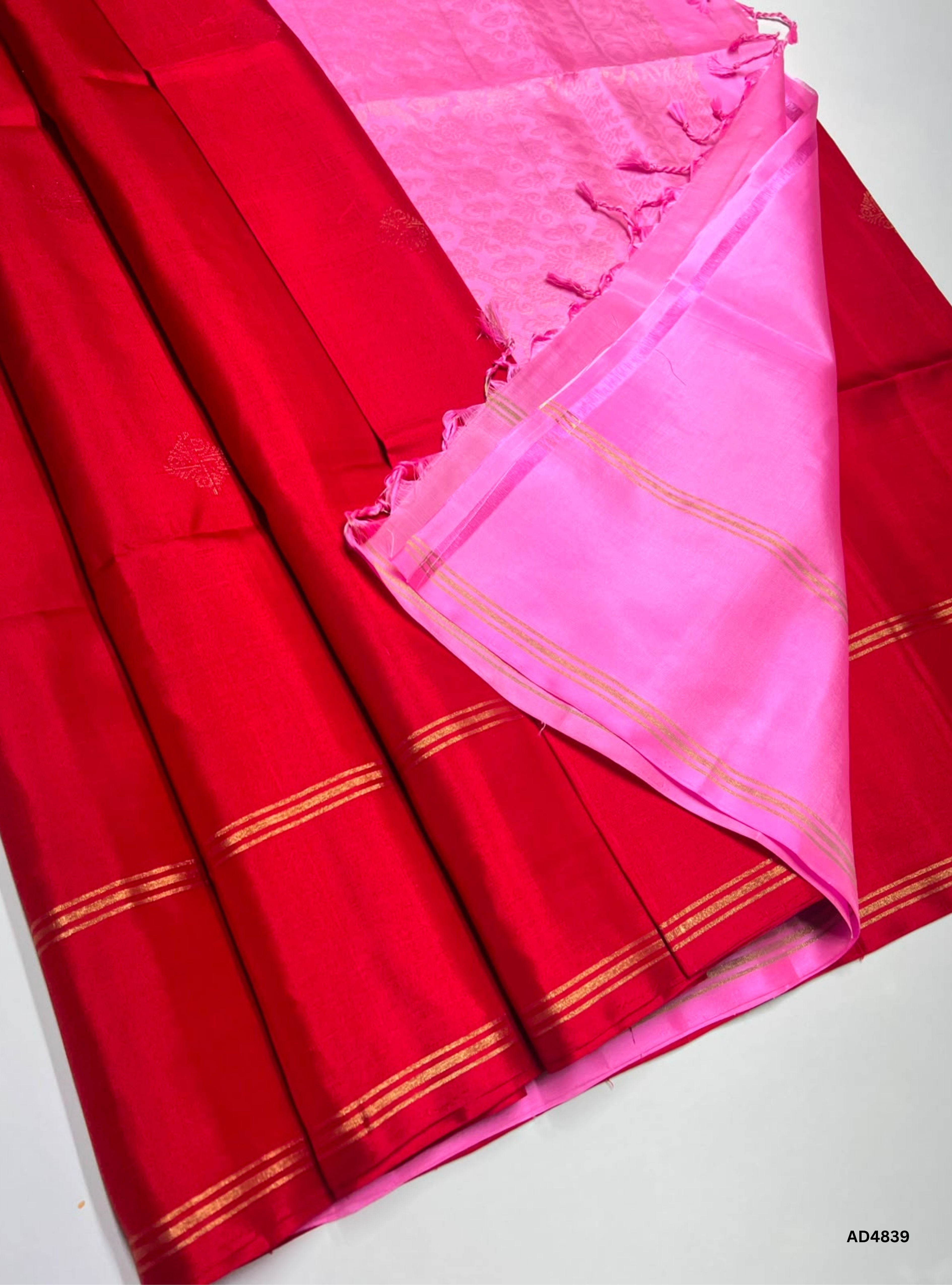 Red & Baby Pink - Soft Silk Saree