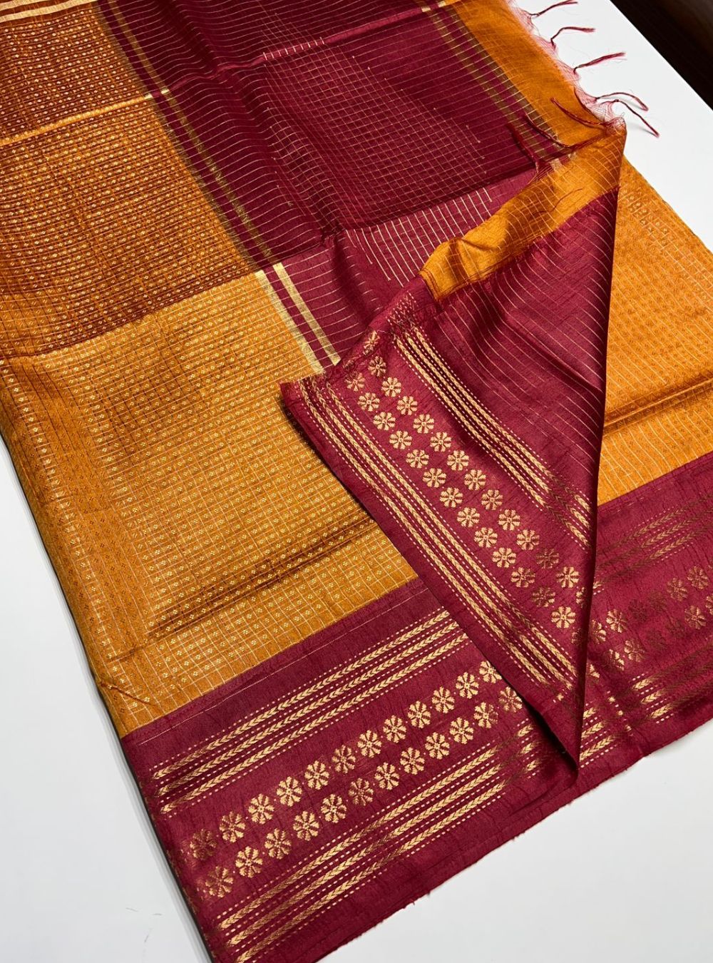 Orange & Maroon - Raw Silk