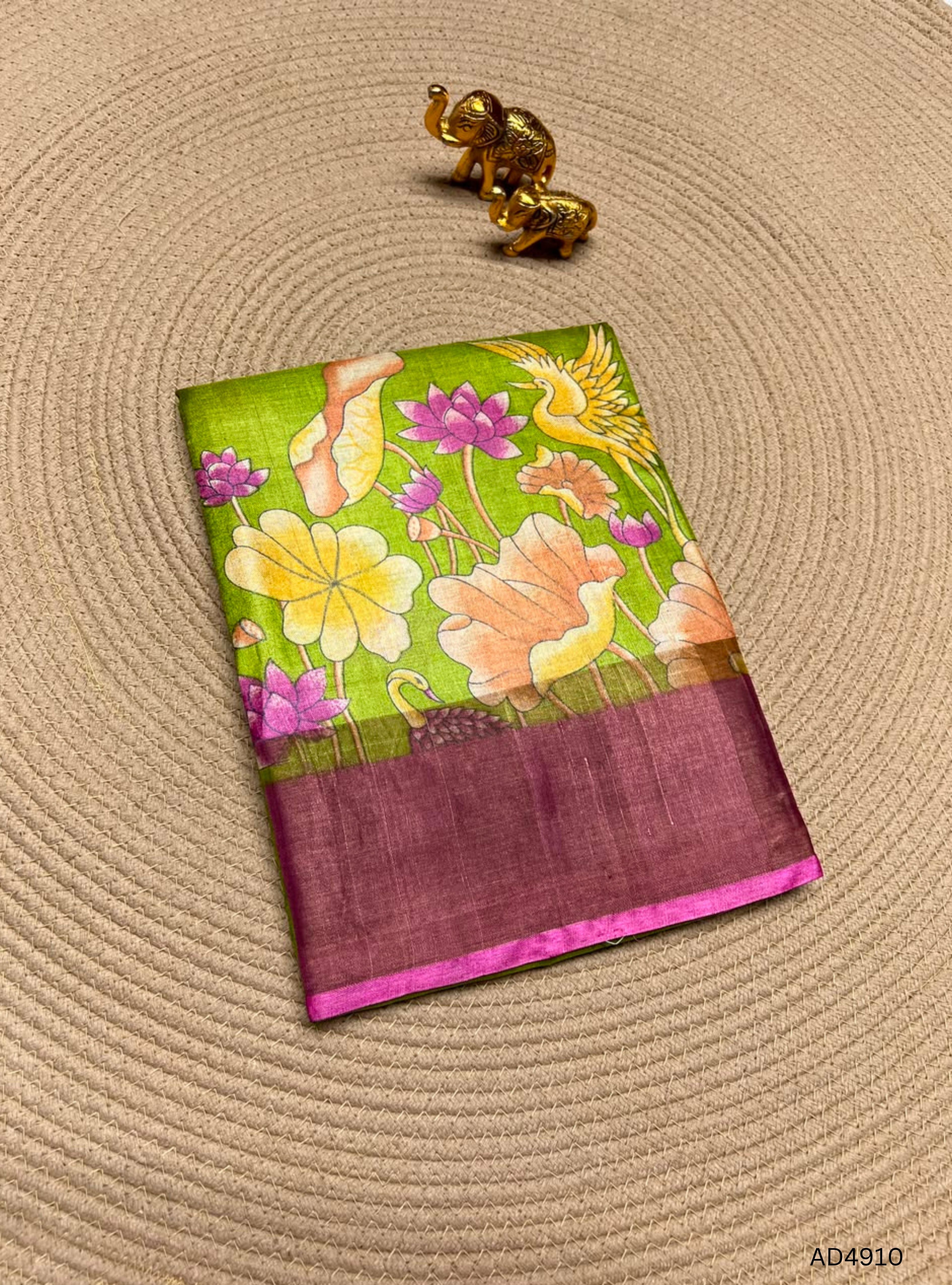 Green & Pink - Pure Desi Tussar Saree