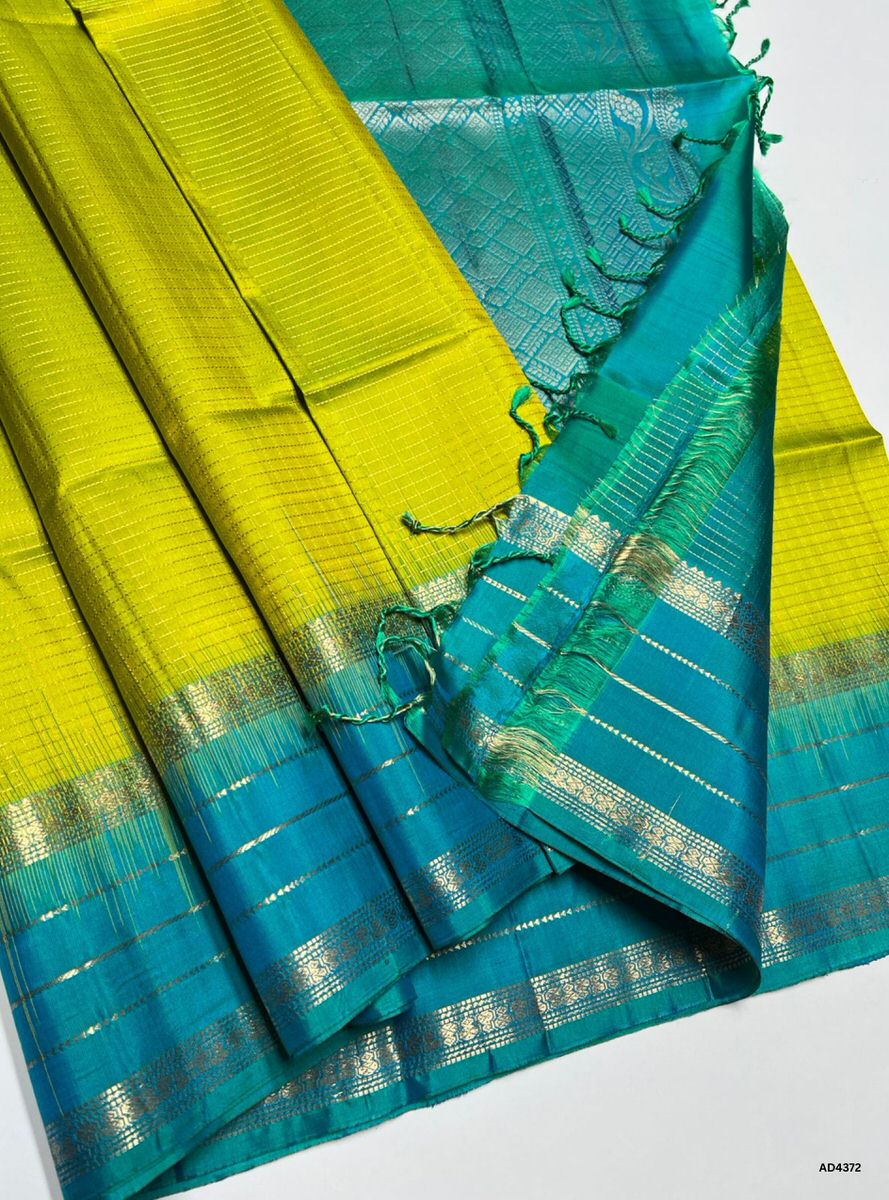 Lime Yellow & Rama Blue - Checkered Retta Pet Saree