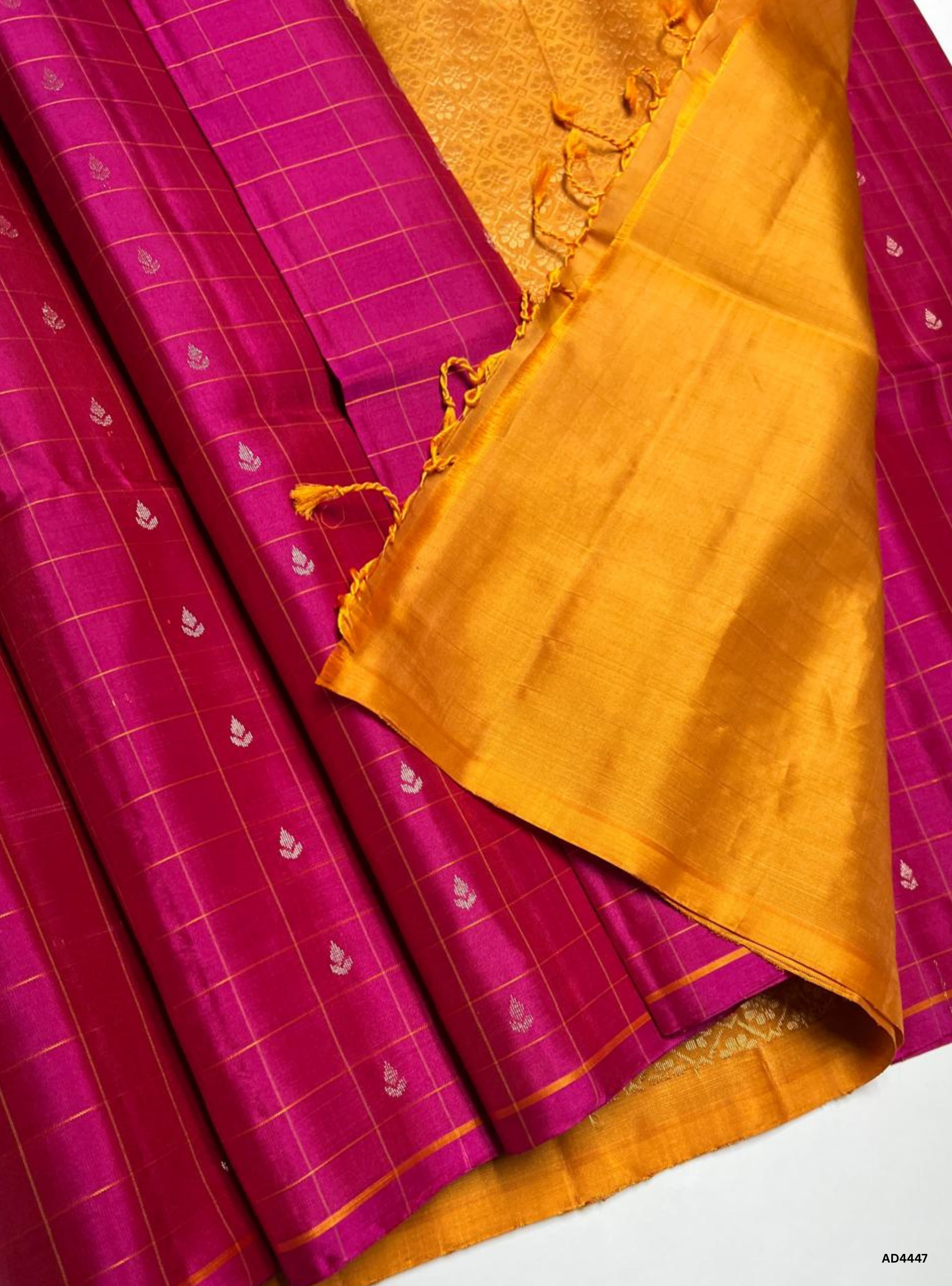 Rani Pink & Mango Yellow - Checkerd Soft Silk Saree