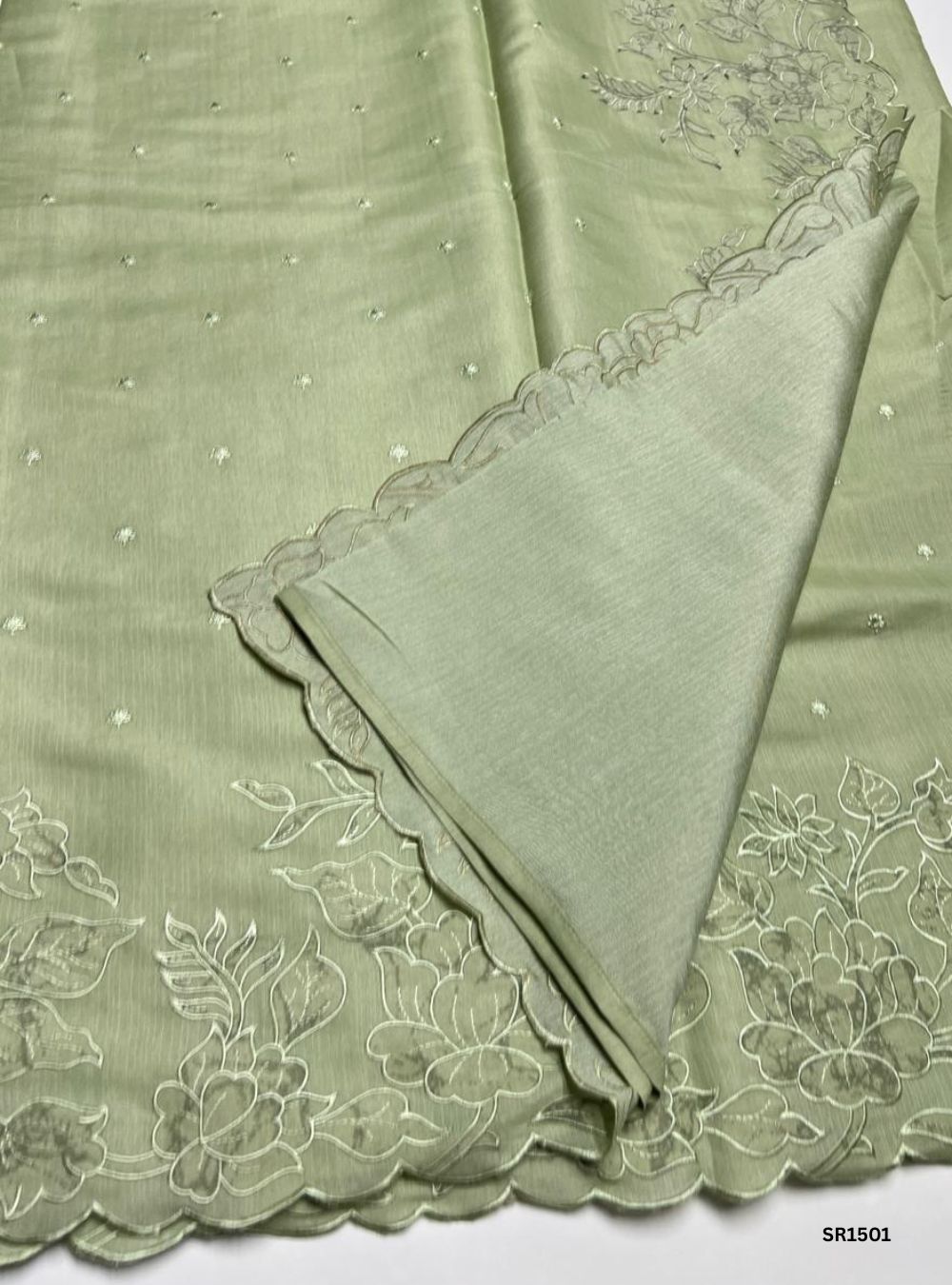 Sage Green  - Applique Semi Tussar Saree
