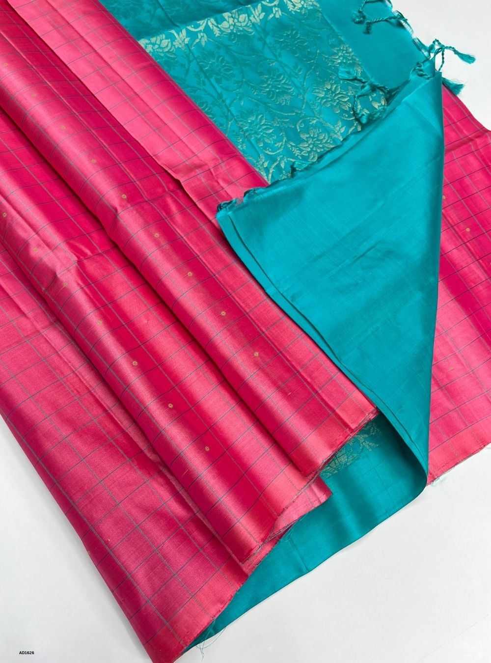 Pink & Turquoise -  Soft Silk Saree