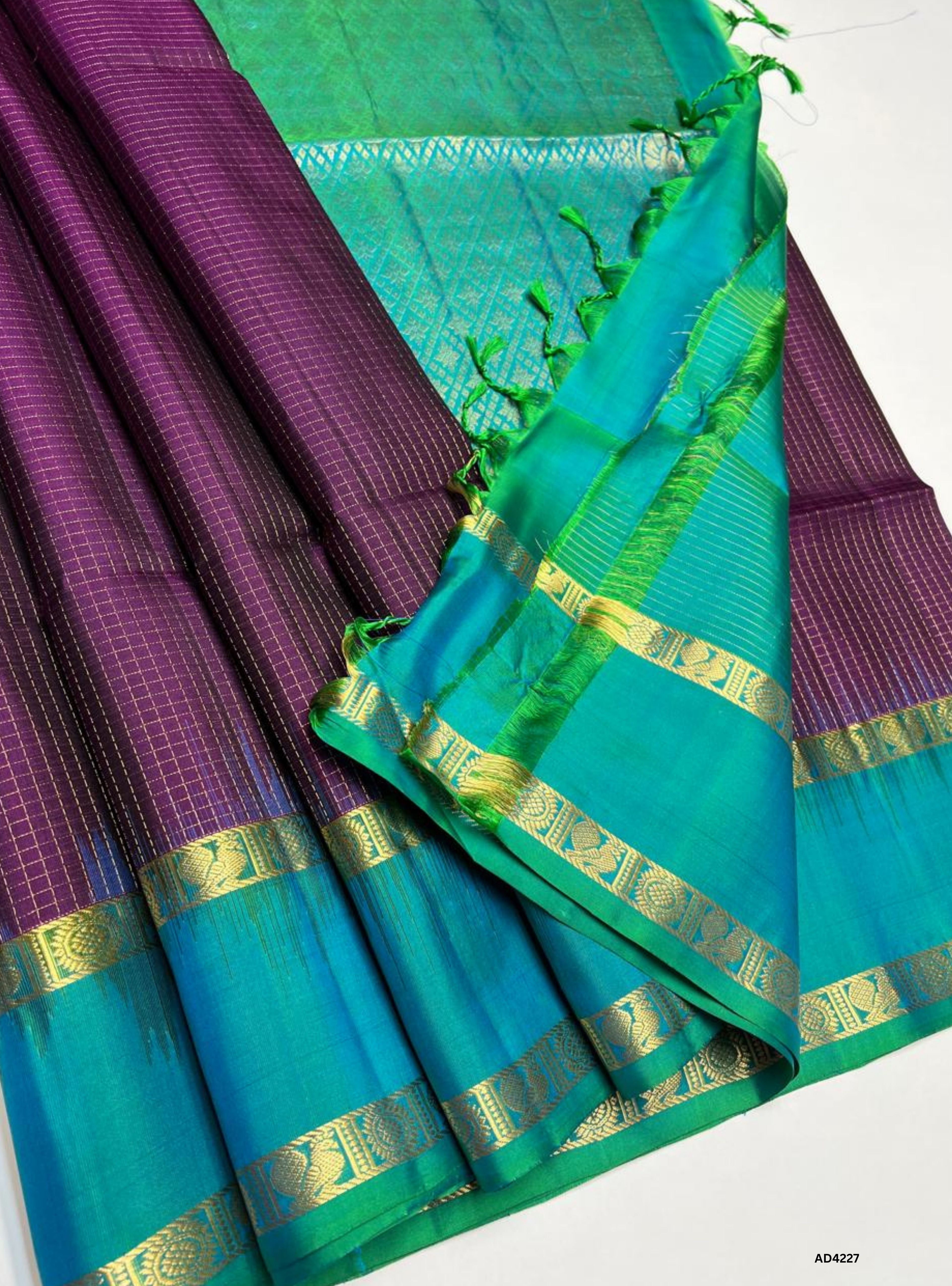 Plum & Aqua Blue - Checkerd Retta Pet Saree
