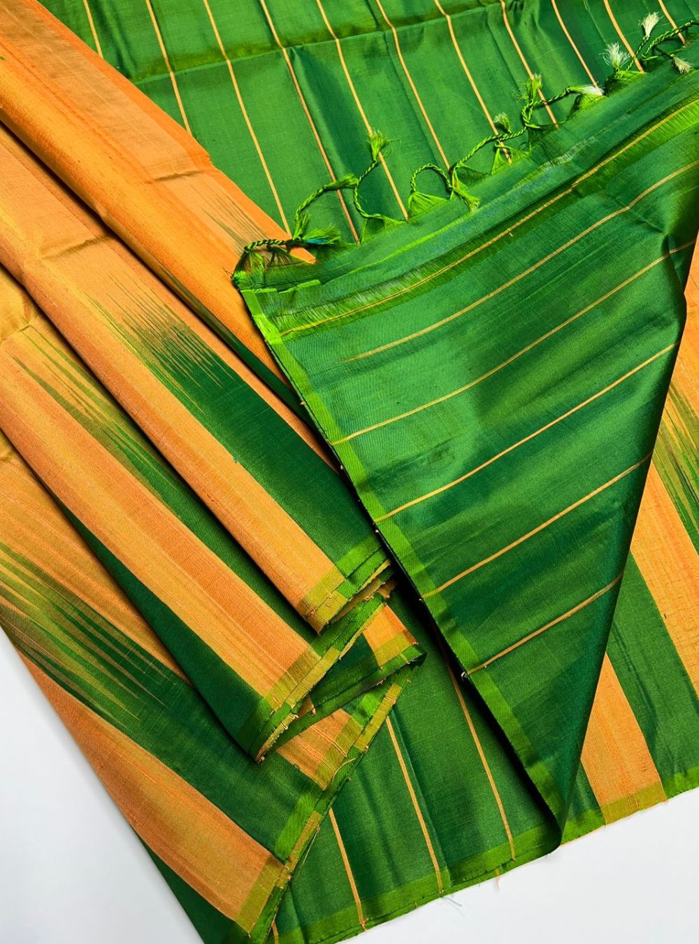 Orange & Green -  Soft Silk Saree