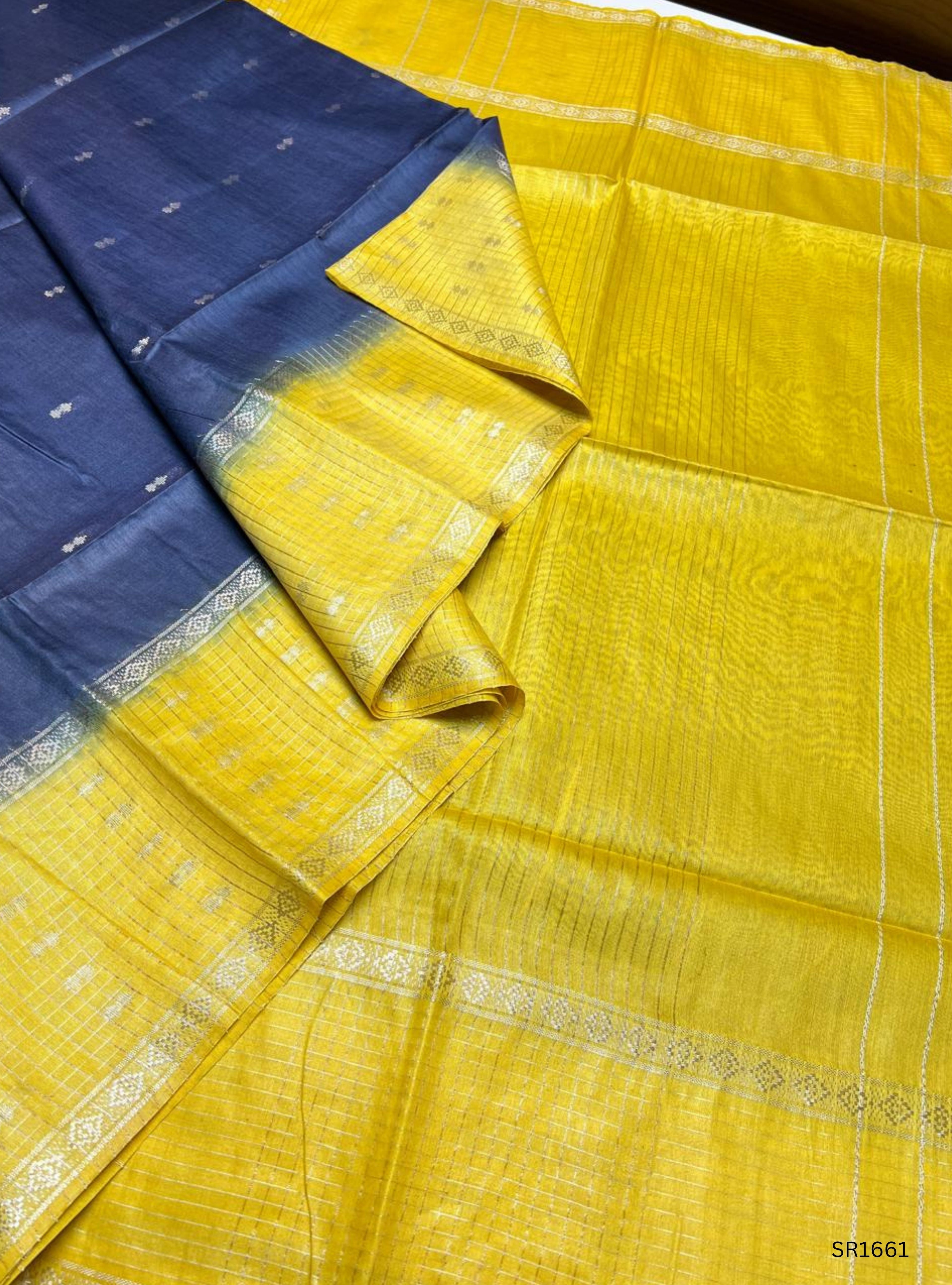 Yellow & Grey - Semi Tissue Saree