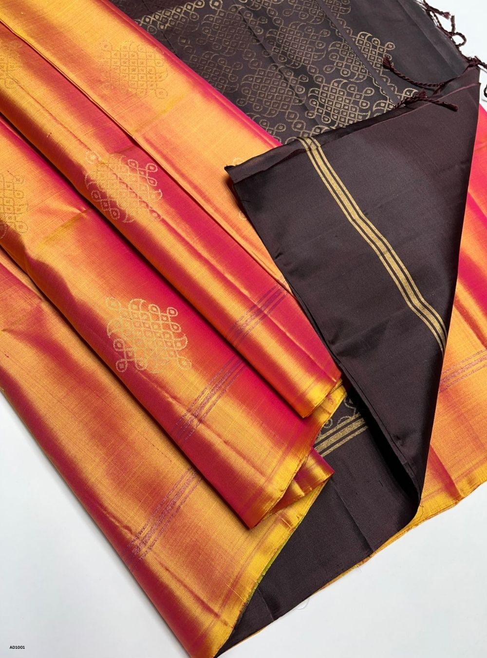 Gold & Coffee Brown - Soft Silk Saree