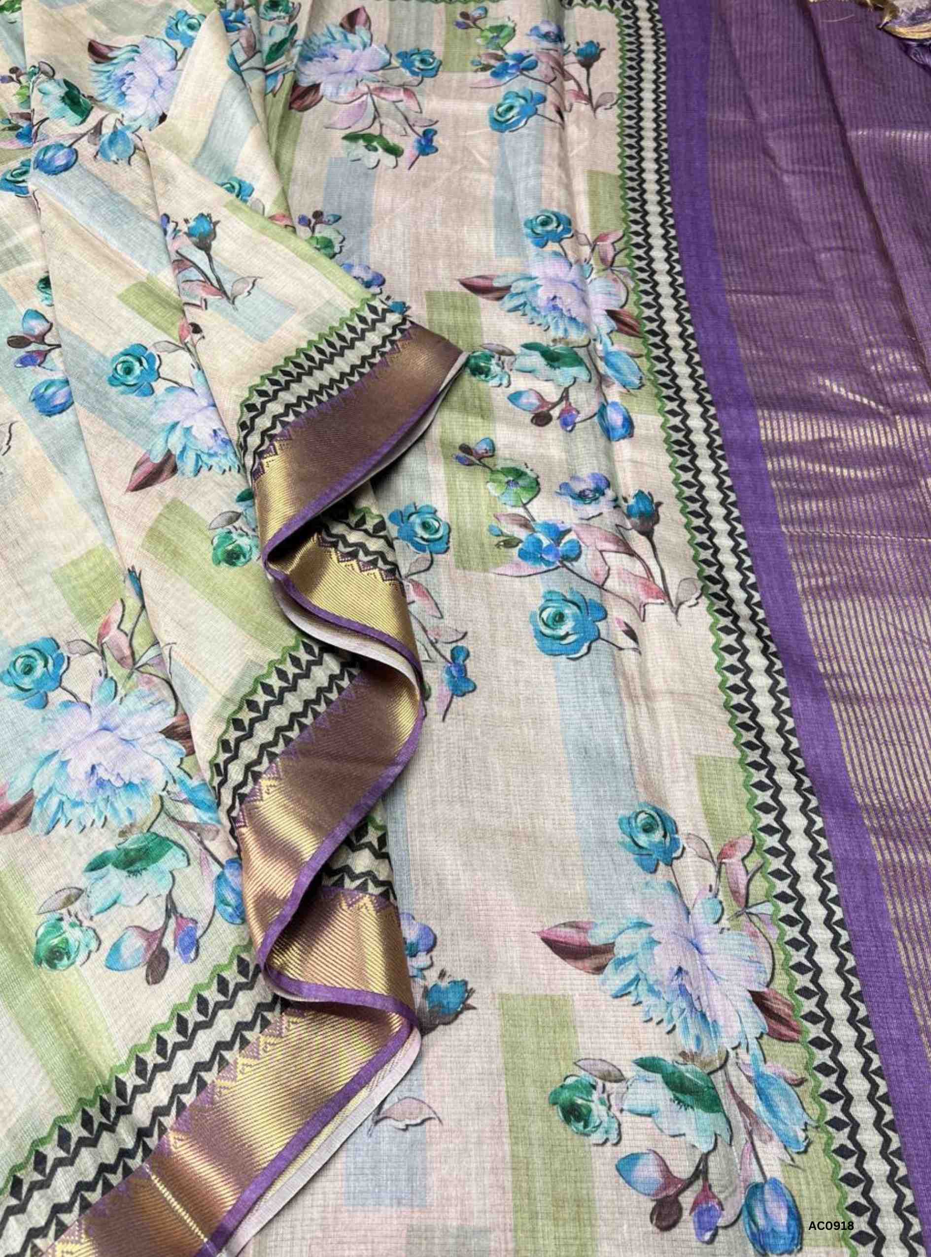 Half White & Lavender - Semi Tusser Saree