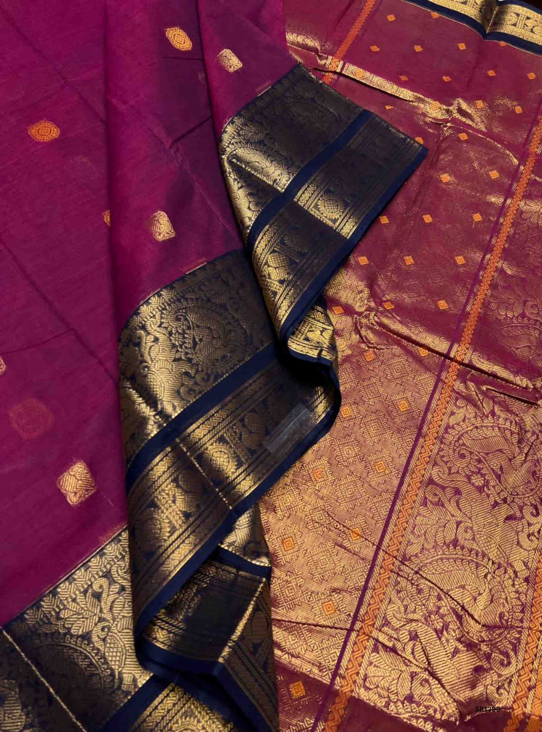 Magenta & Navy Blue - Kanchi Cotton Saree