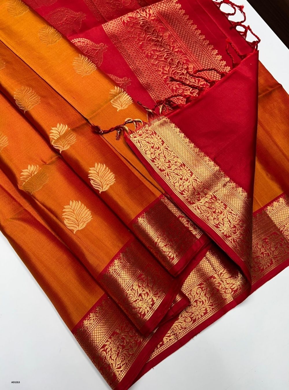 Mango Yellow & Red -  Soft Silk Saree