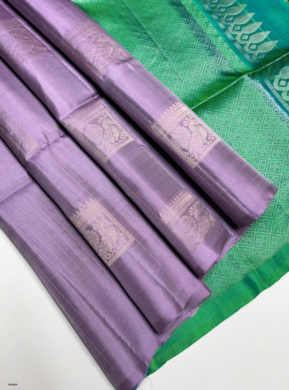 Lilac & Green - Soft Silk Saree
