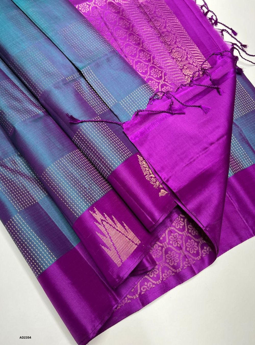 Teal Blue & Megenta - Soft Silk Saree